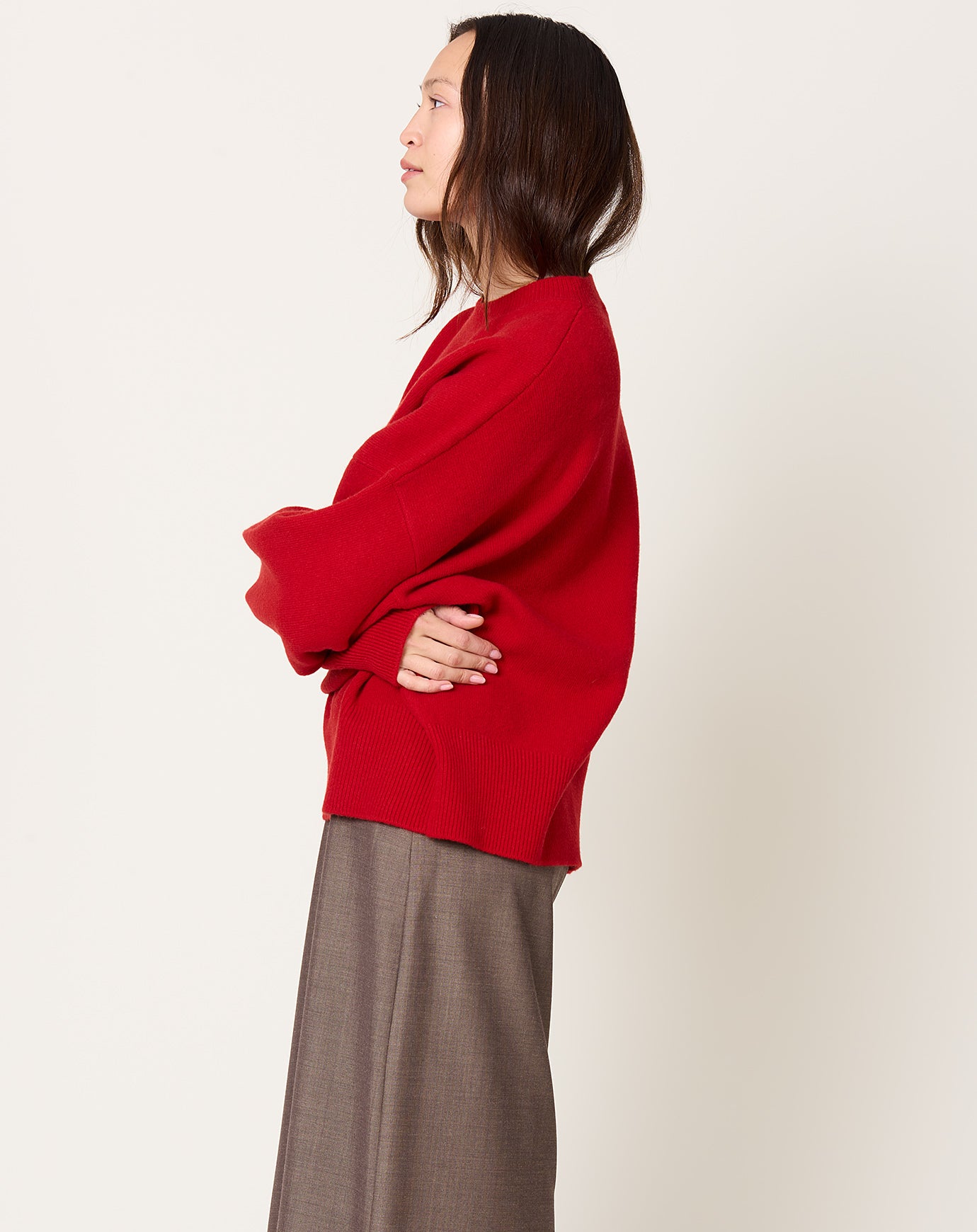 Róhe Boiled Wool Crewneck in Rosso