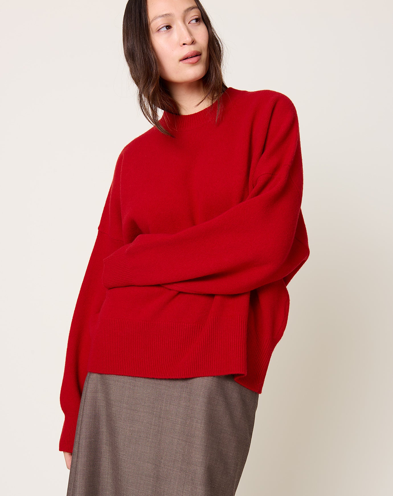 Róhe Boiled Wool Crewneck in Rosso