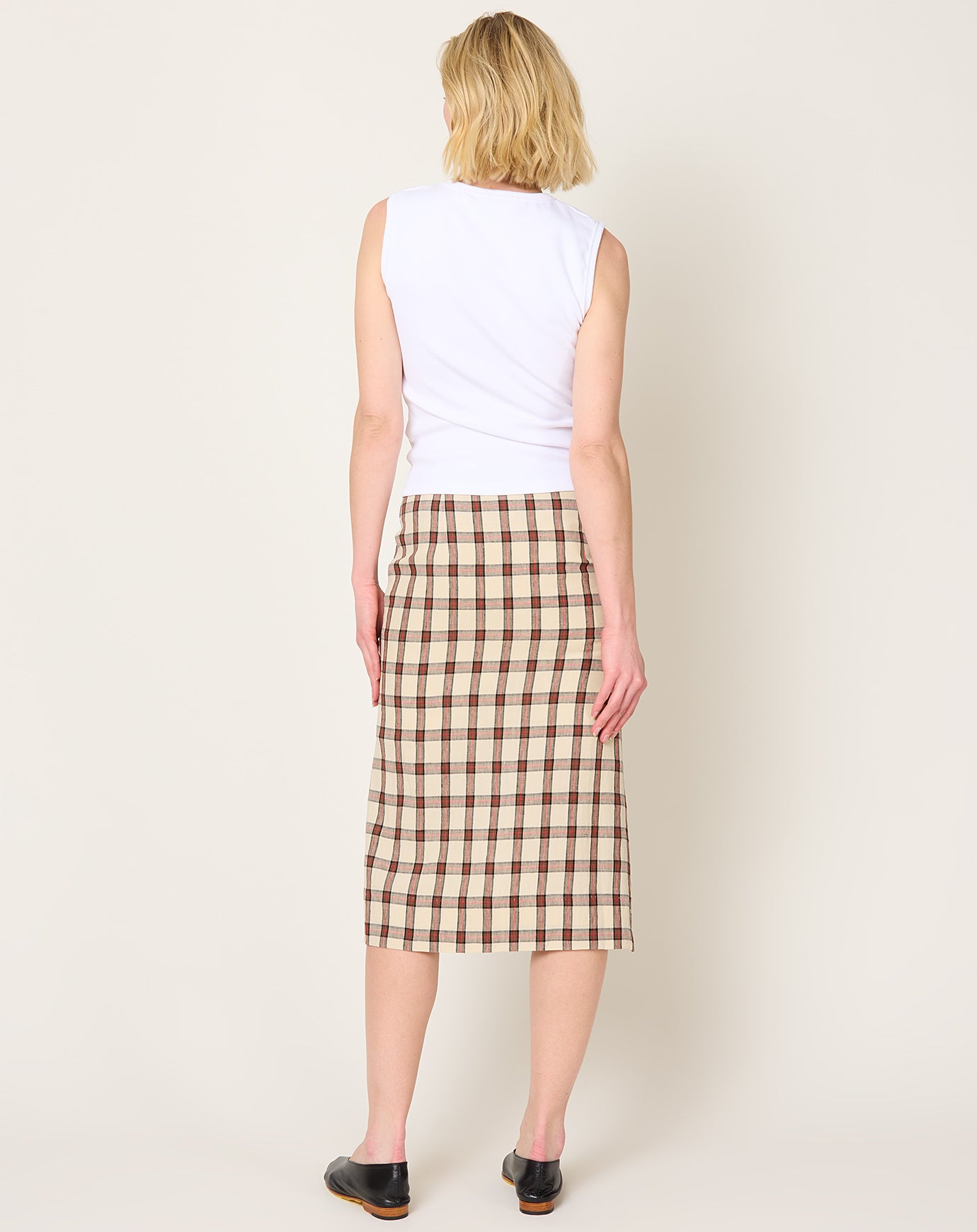 Róhe Draped Check Skirt in Red Table Check