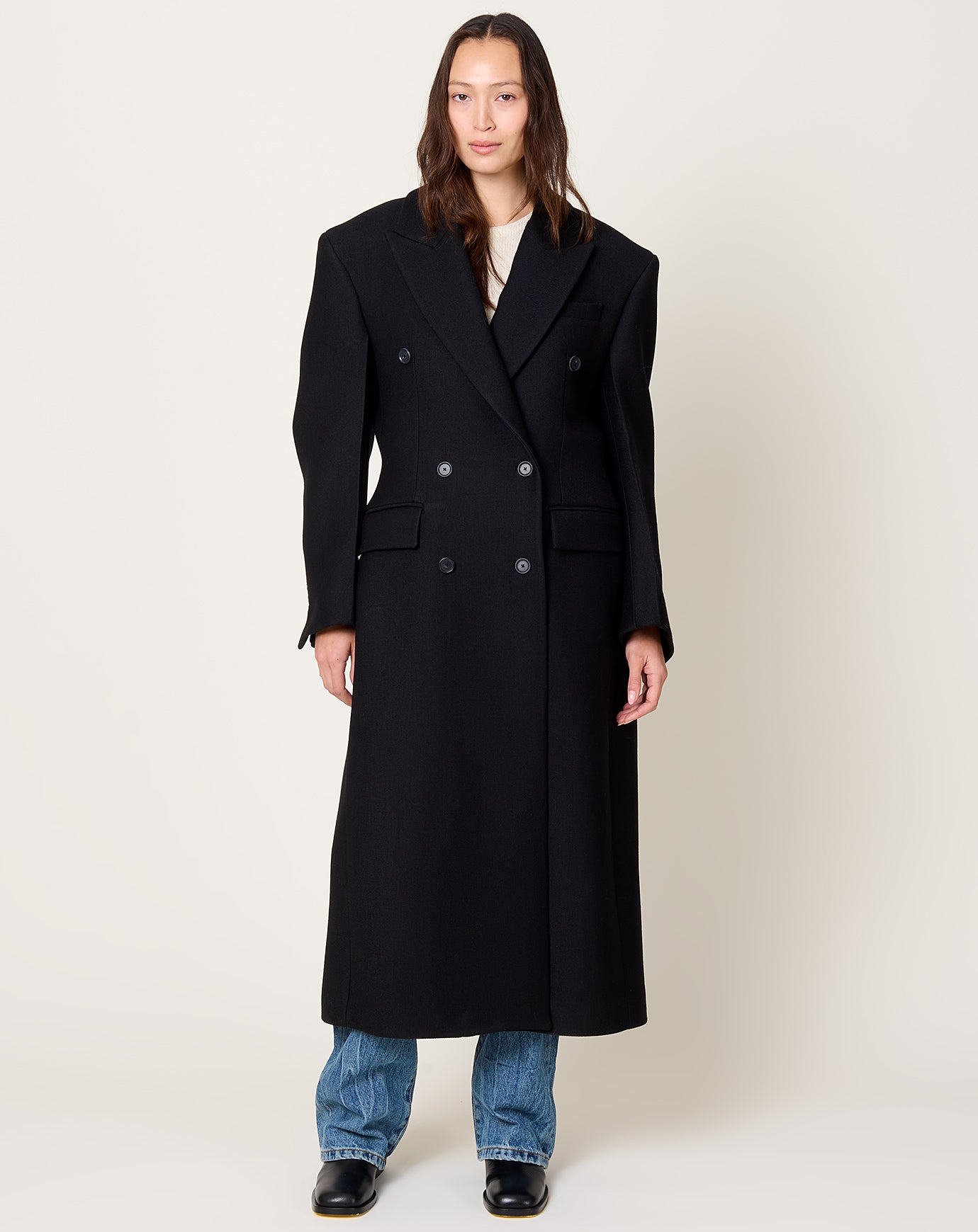 Róhe Hourglass Wool Coat in Black