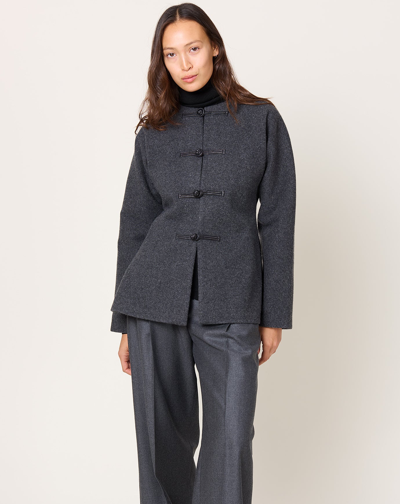 Róhe Mandarin Waisted Cardigan in Mid Grey Melange