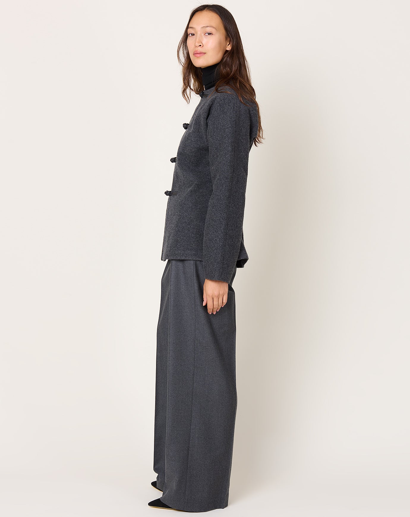 Róhe Mandarin Waisted Cardigan in Mid Grey Melange