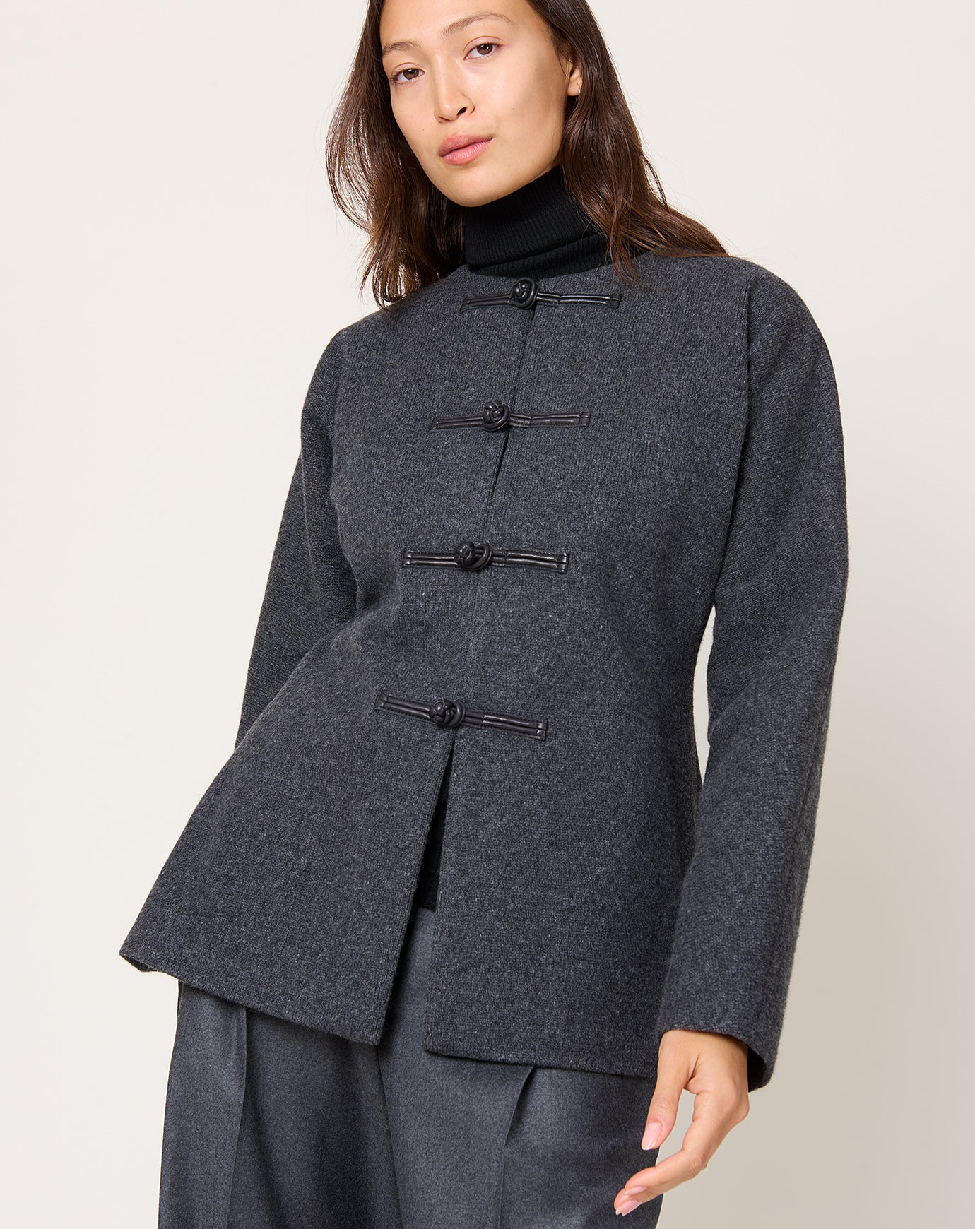 Róhe Mandarin Waisted Cardigan in Mid Grey Melange