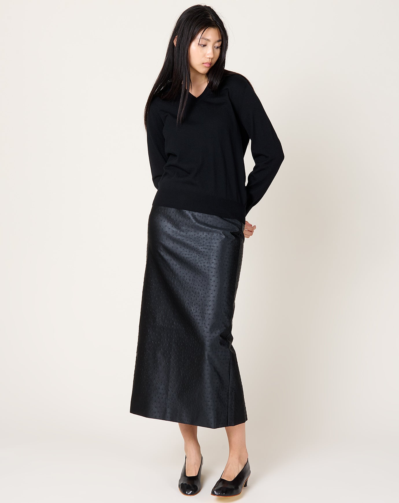 Róhe Ostrich Satin Column Skirt in Black