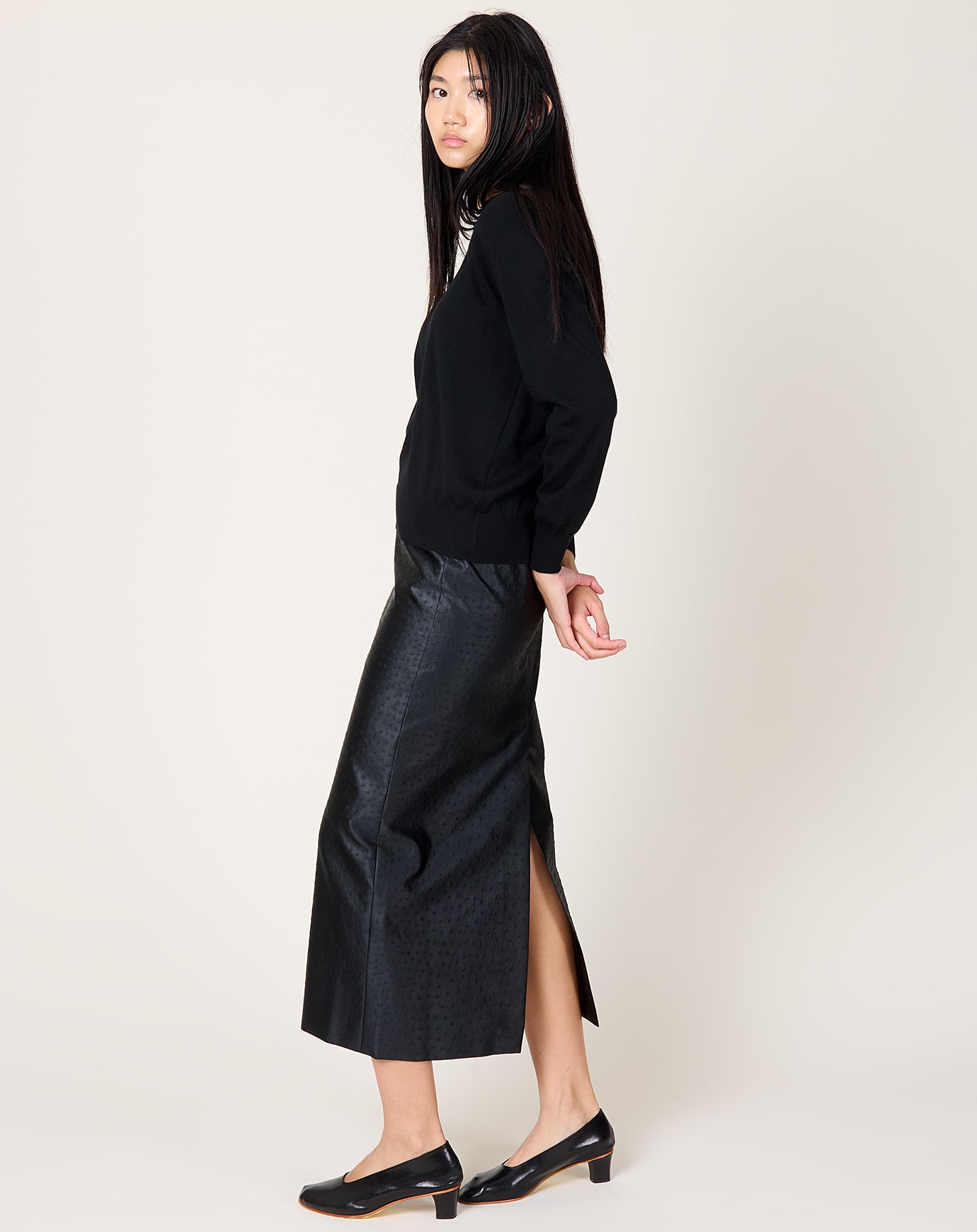 Róhe Ostrich Satin Column Skirt in Black
