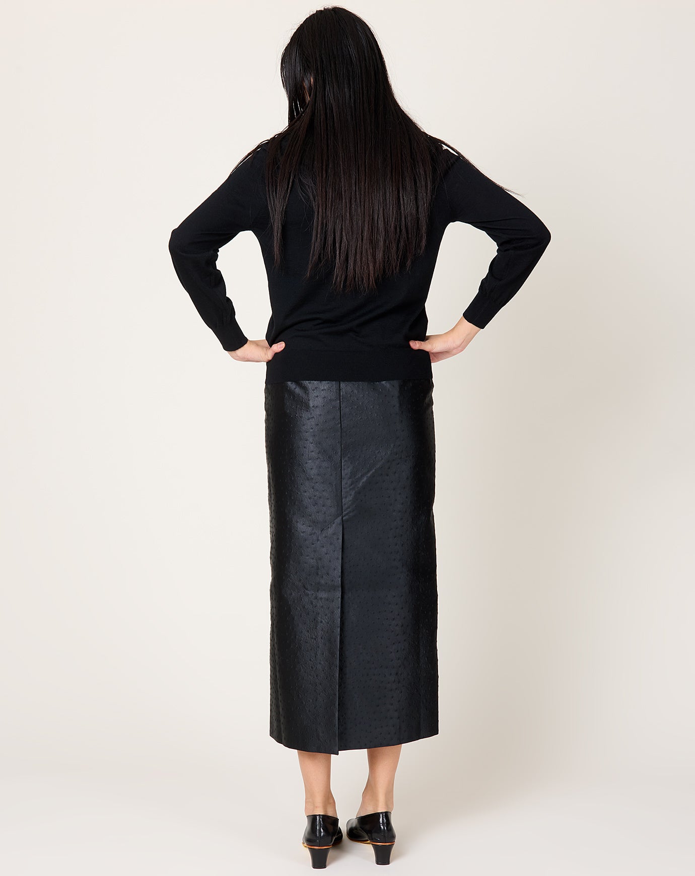 Róhe Ostrich Satin Column Skirt in Black