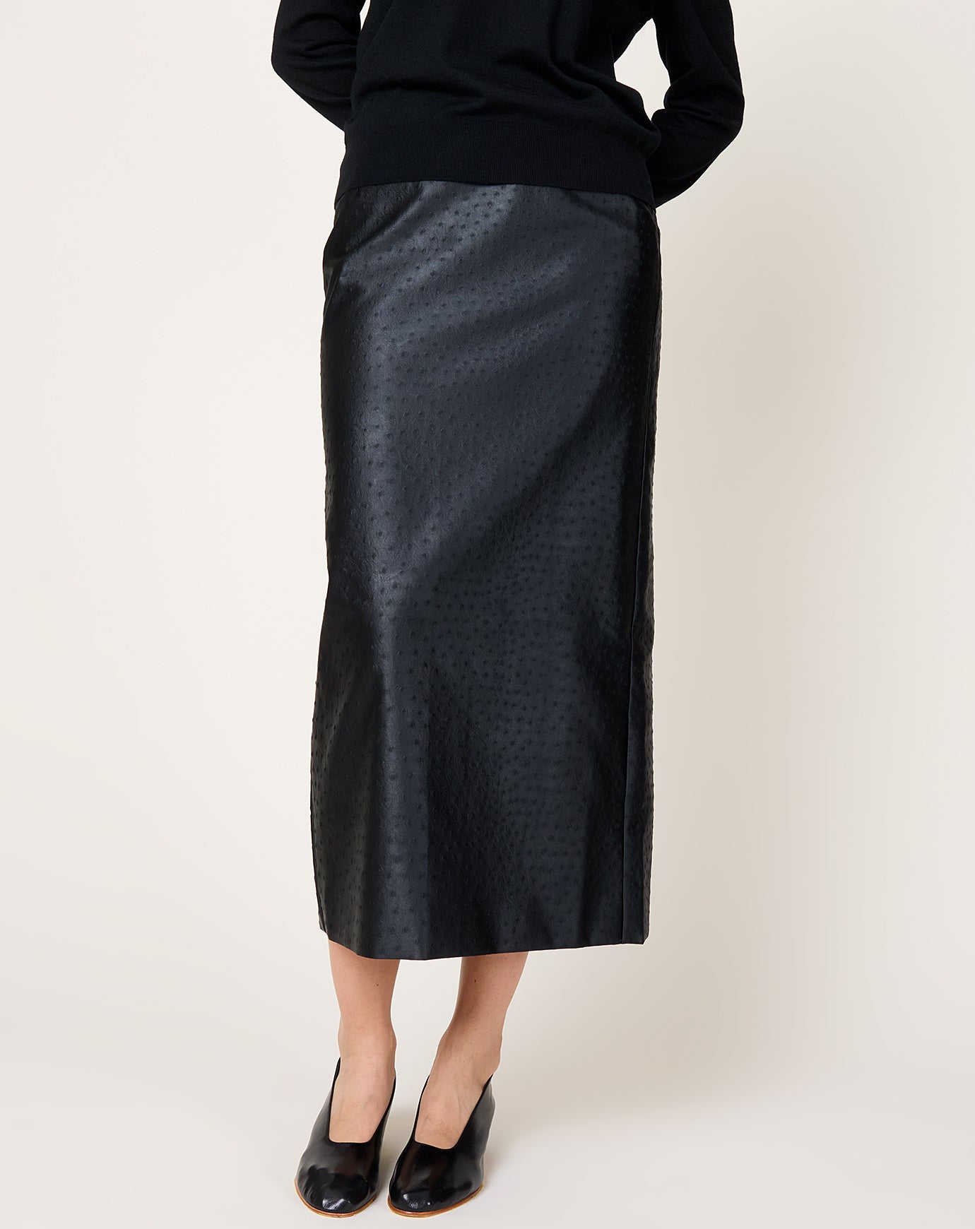 Róhe Ostrich Satin Column Skirt in Black