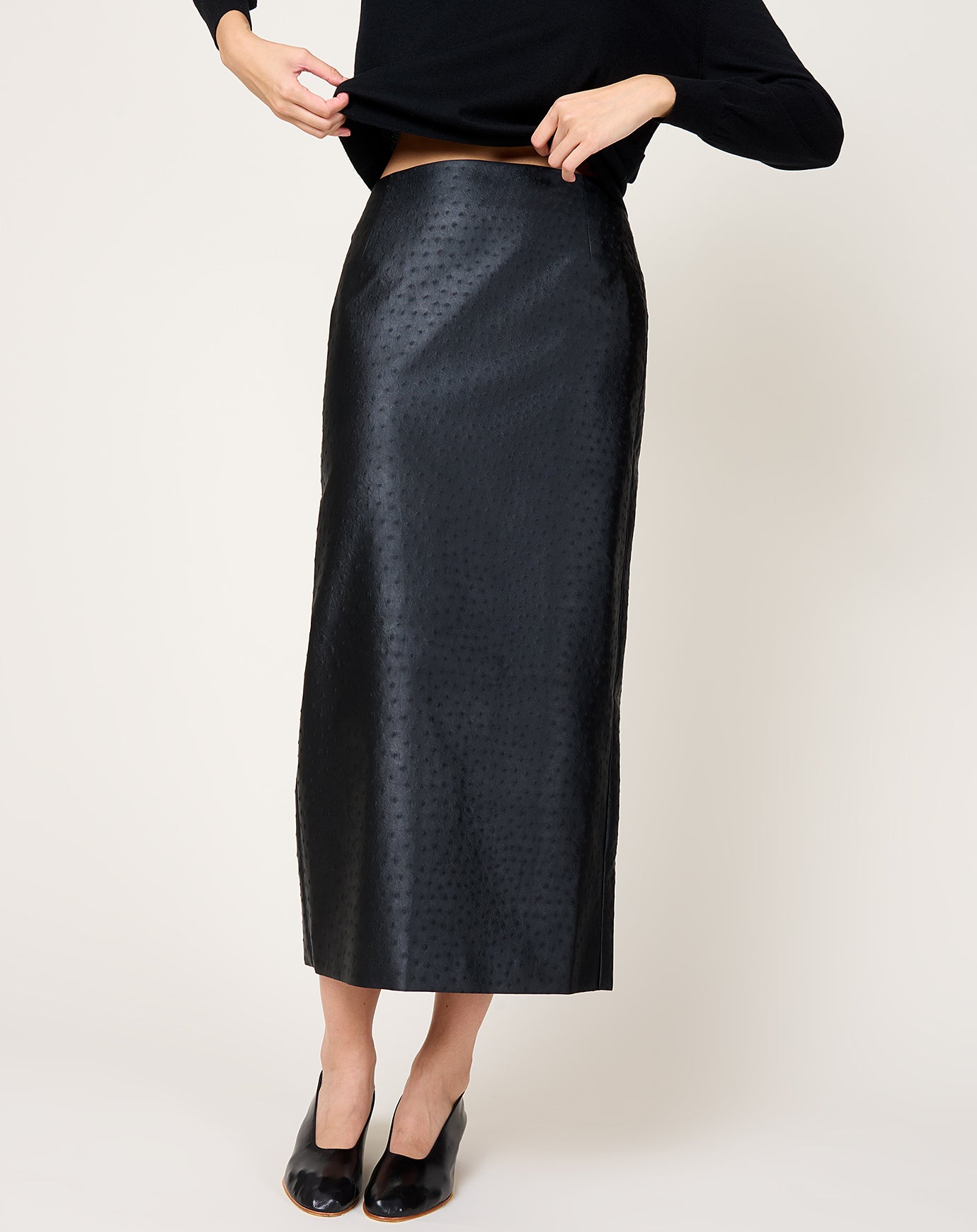 Róhe Ostrich Satin Column Skirt in Black