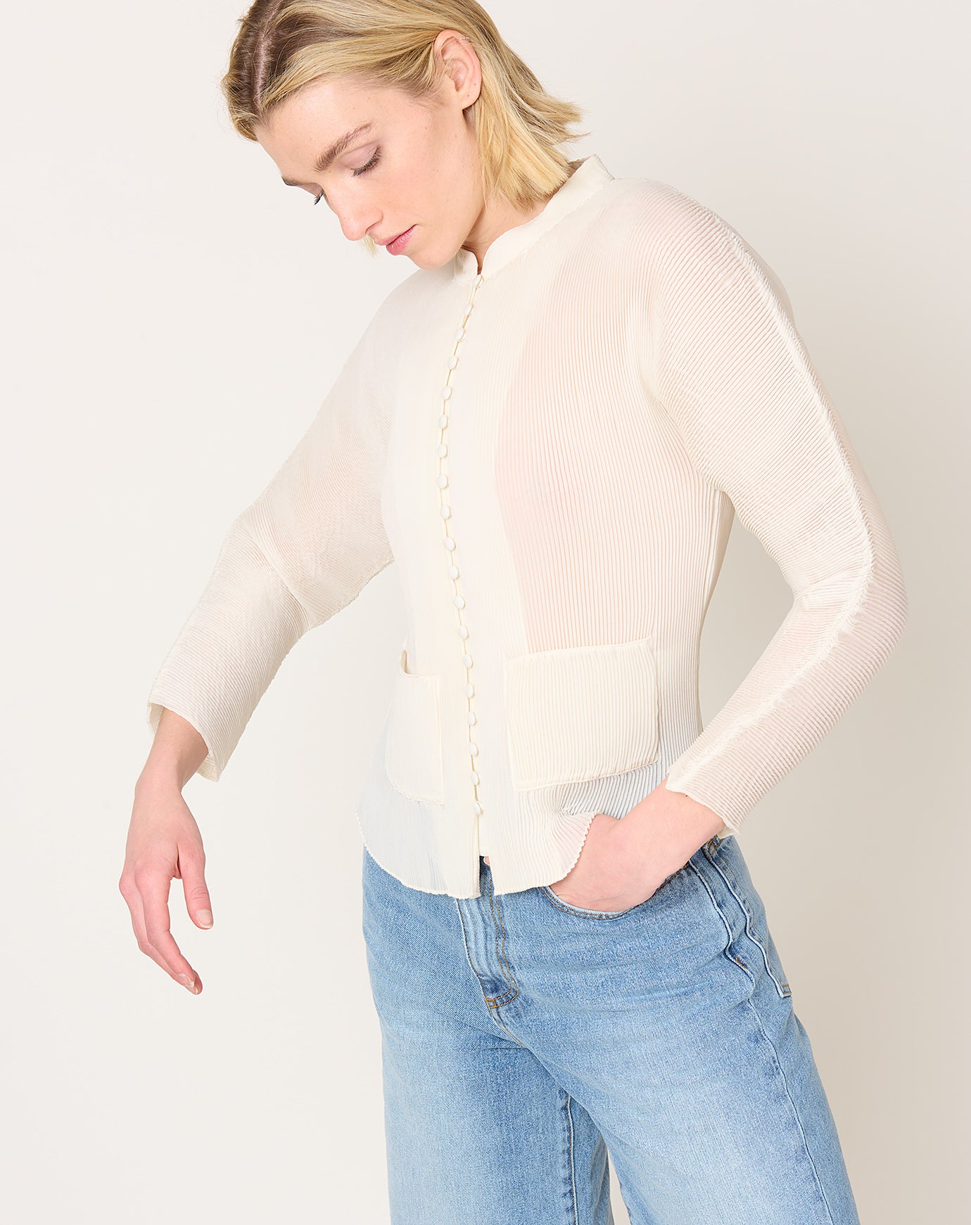 Róhe Plissé Cardigan in Cream