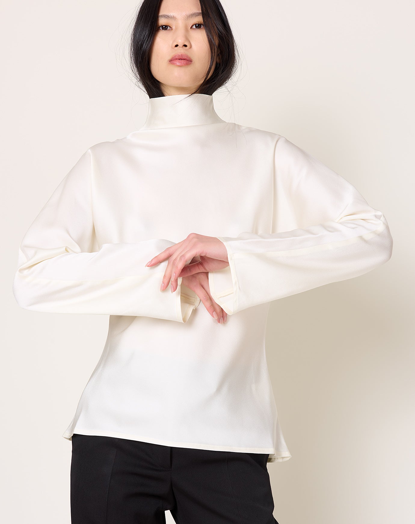 Róhe Satin Waisted Top in Cream