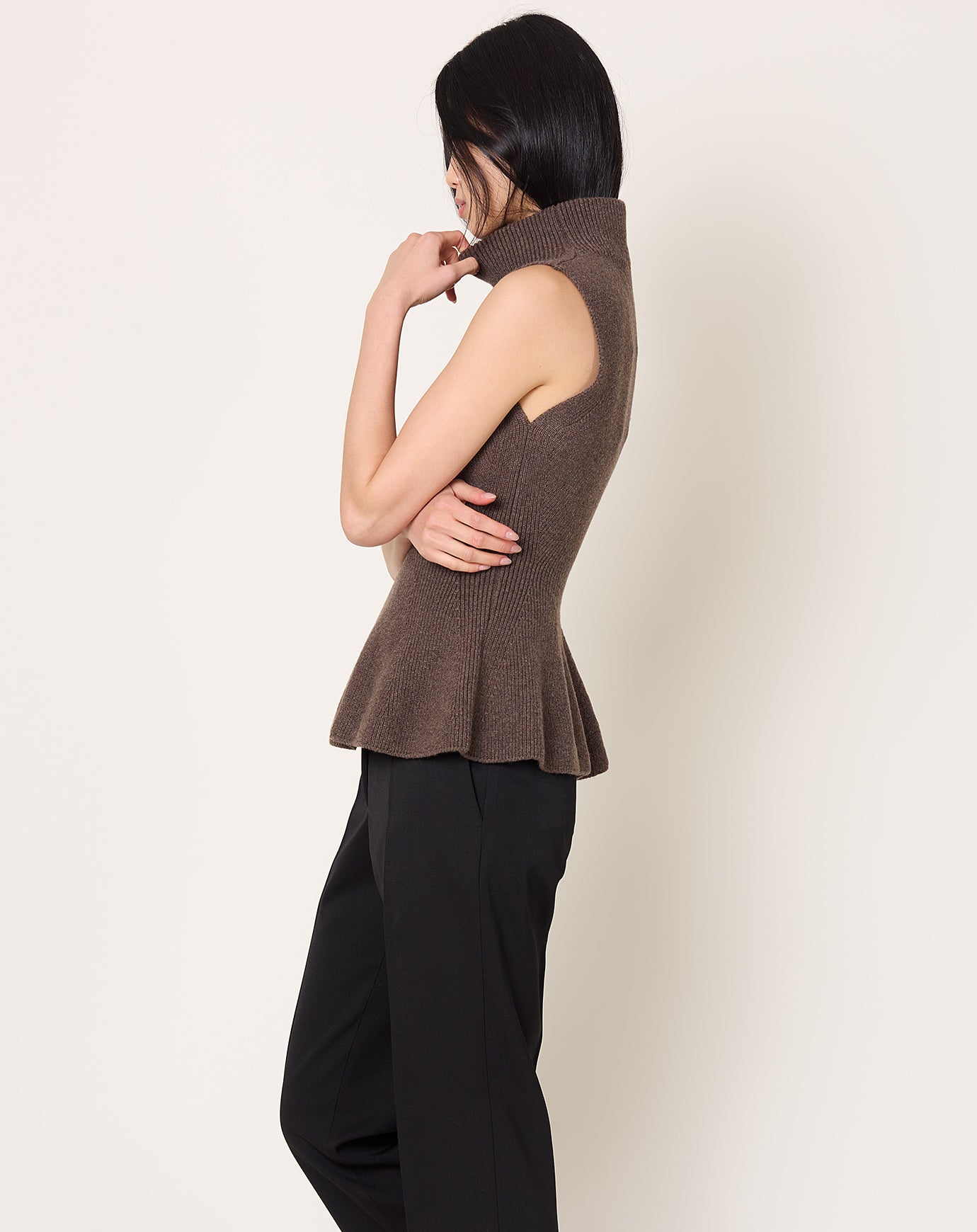 Róhe Sculptural Sleeveless Knit Top in Brown Melange