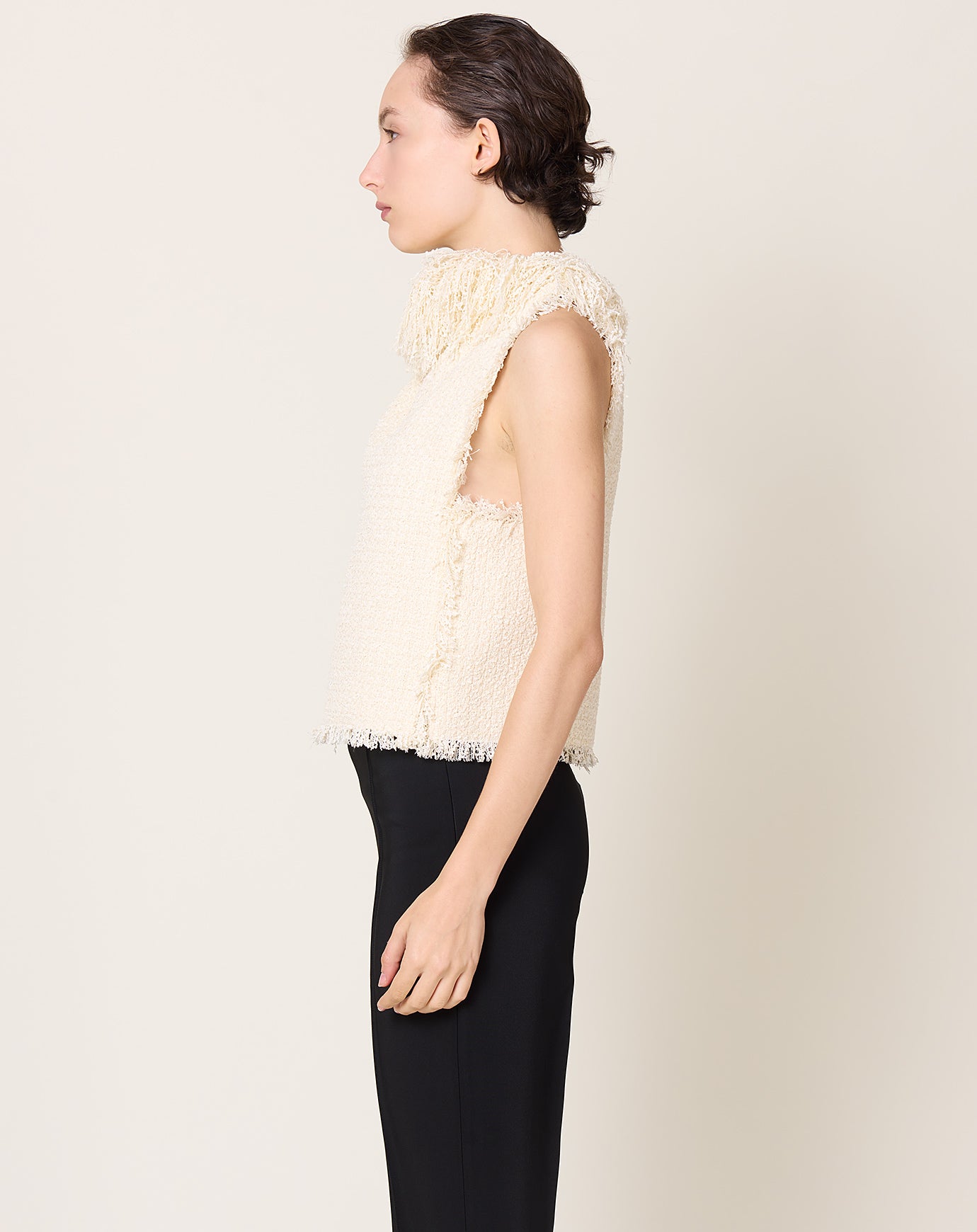 Róhe Textured Fringe Bouclé Top in Cream