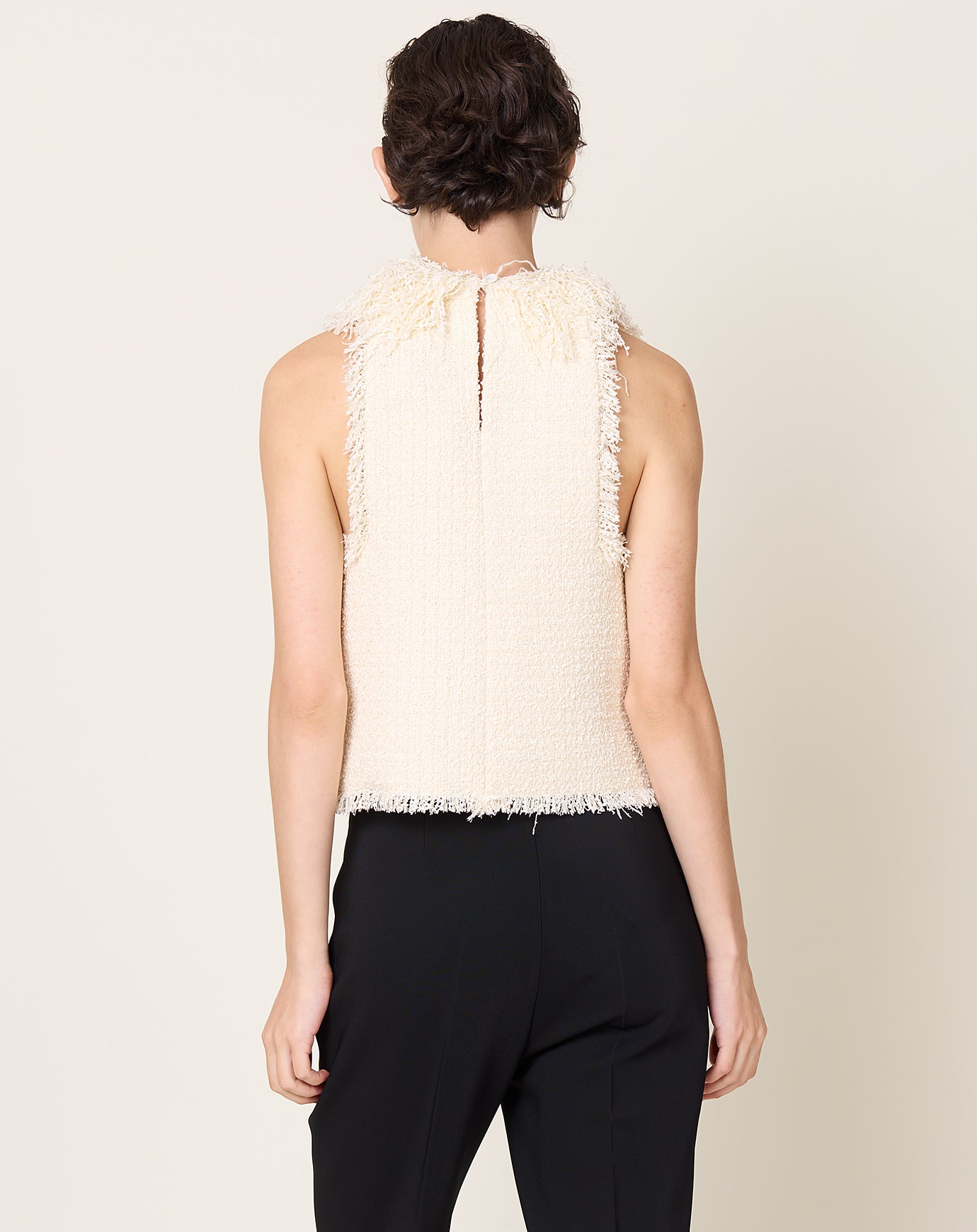 Róhe Textured Fringe Bouclé Top in Cream