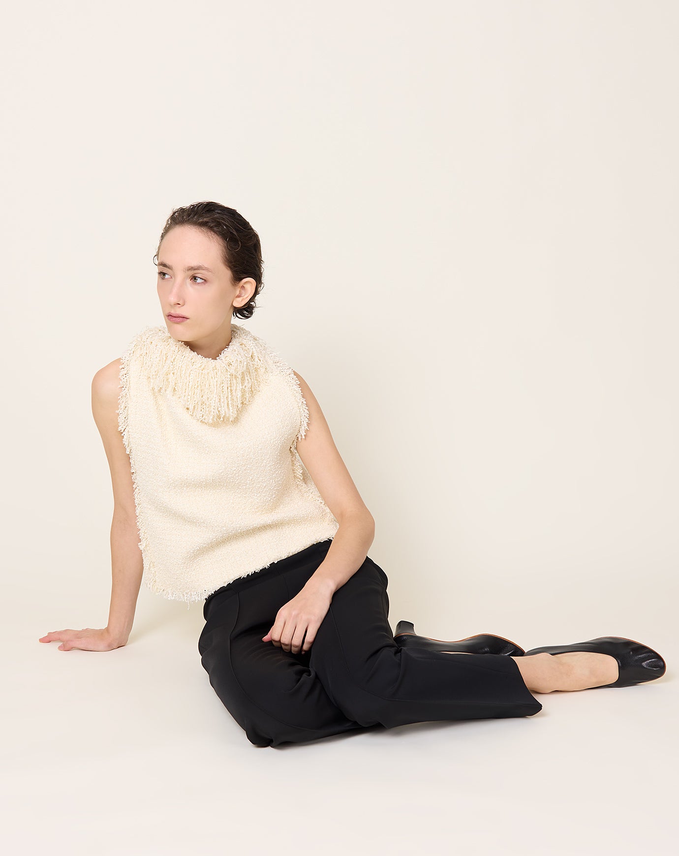 Róhe Textured Fringe Bouclé Top in Cream