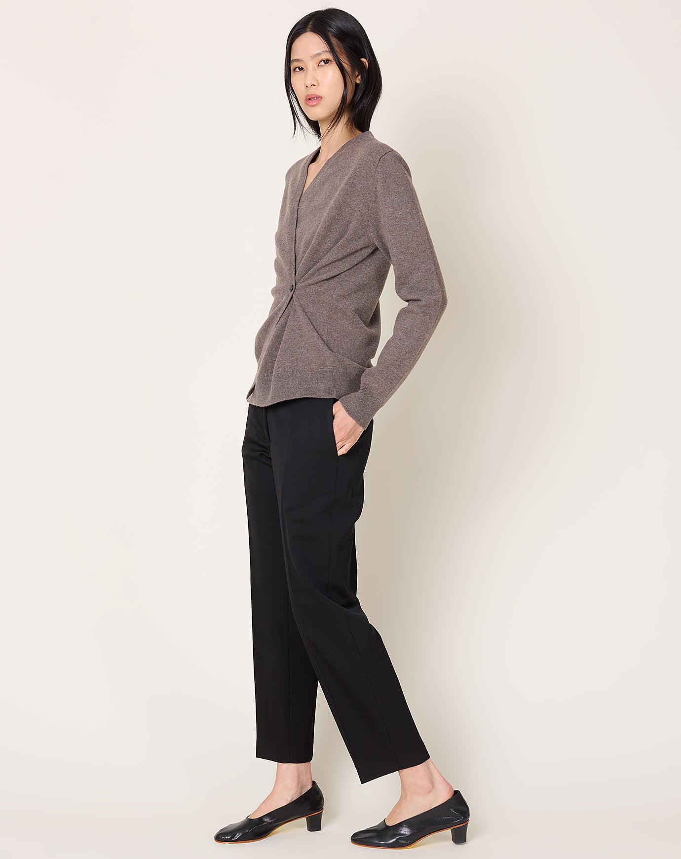 Róhe Twisted Ballet Cardigan in Brown Melange