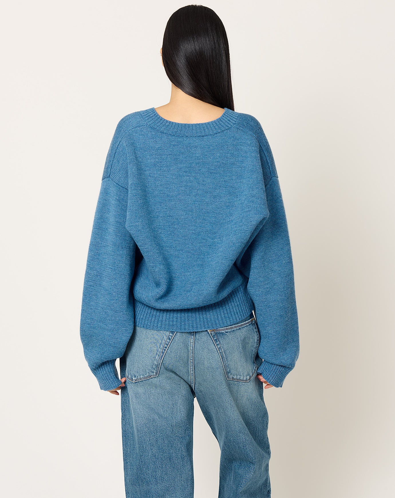Róhe V-neck Knitted Jumper in Denim Blue Melange