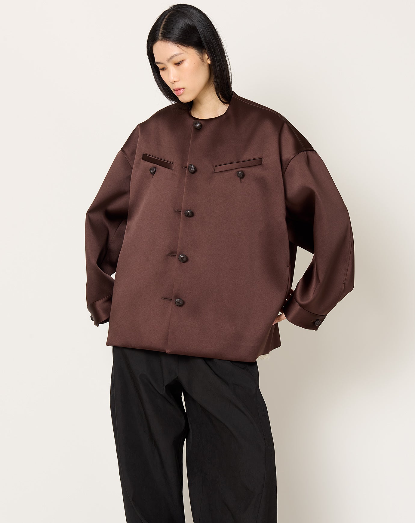 Róhe Volume Satin Jacket in Espresso