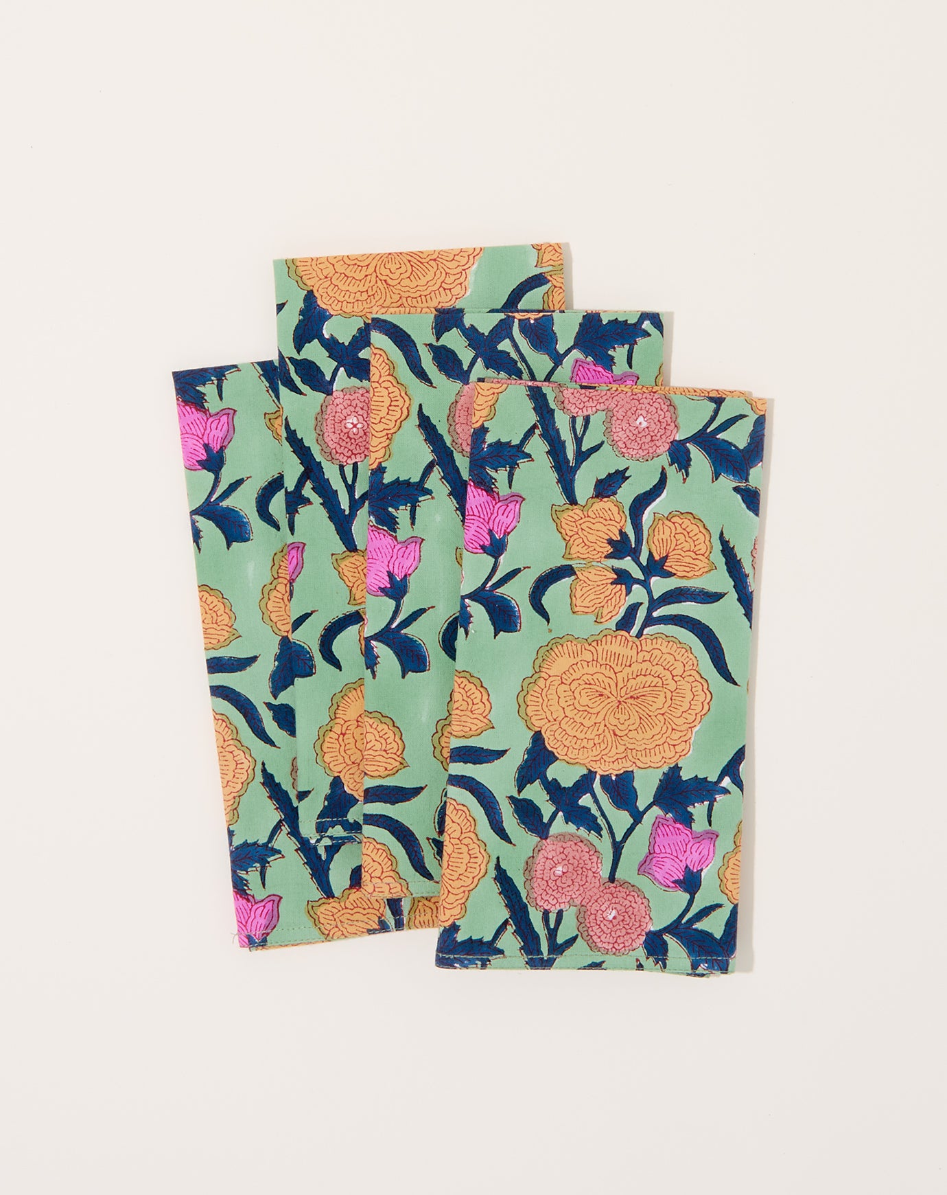 Soil to Studio Kesya Block Printed Table Napkins in Mint Green