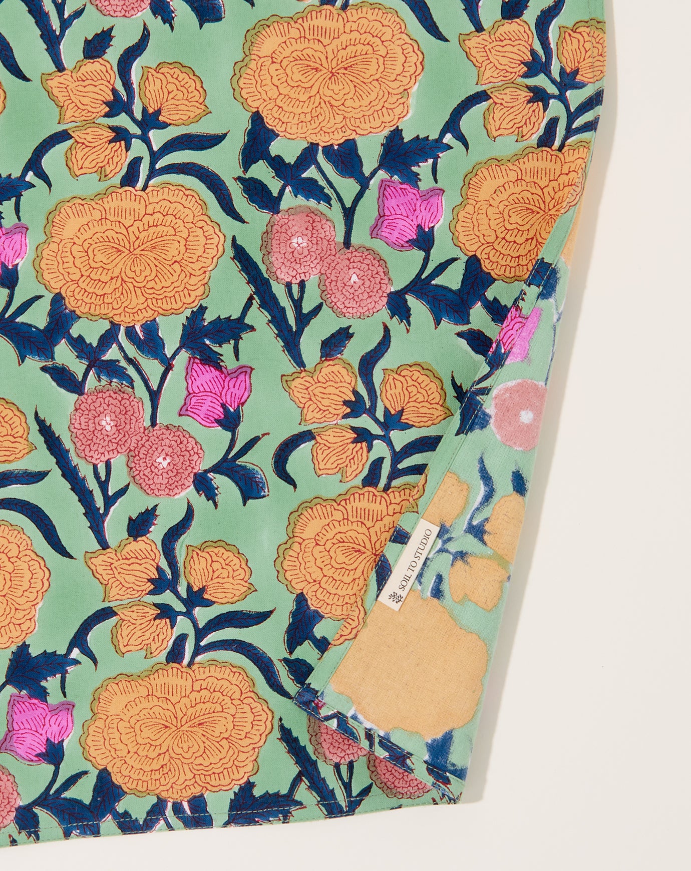 Soil to Studio Kesya Block Printed Table Napkins in Mint Green