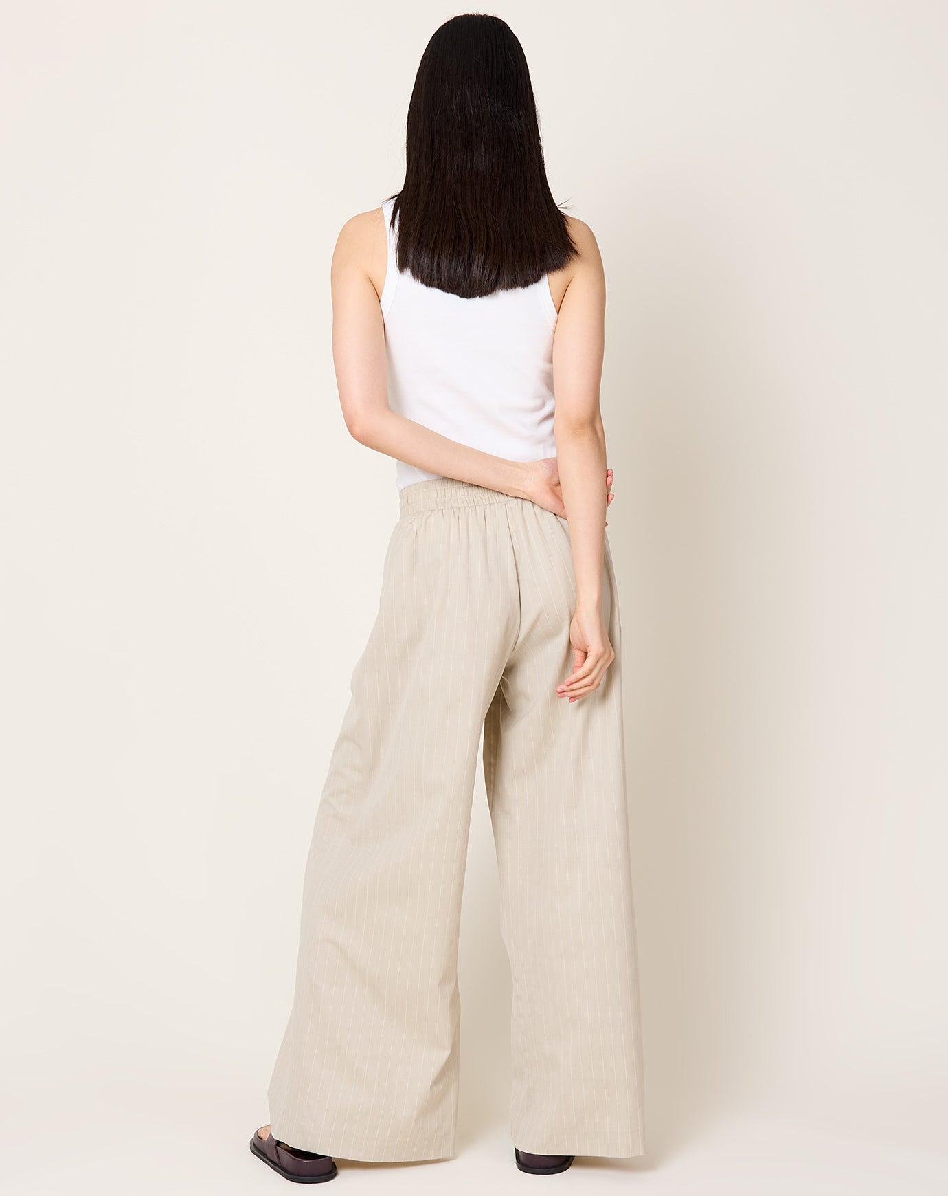 St. Agni Pinstripe Wool Drawstring Pants in Latte