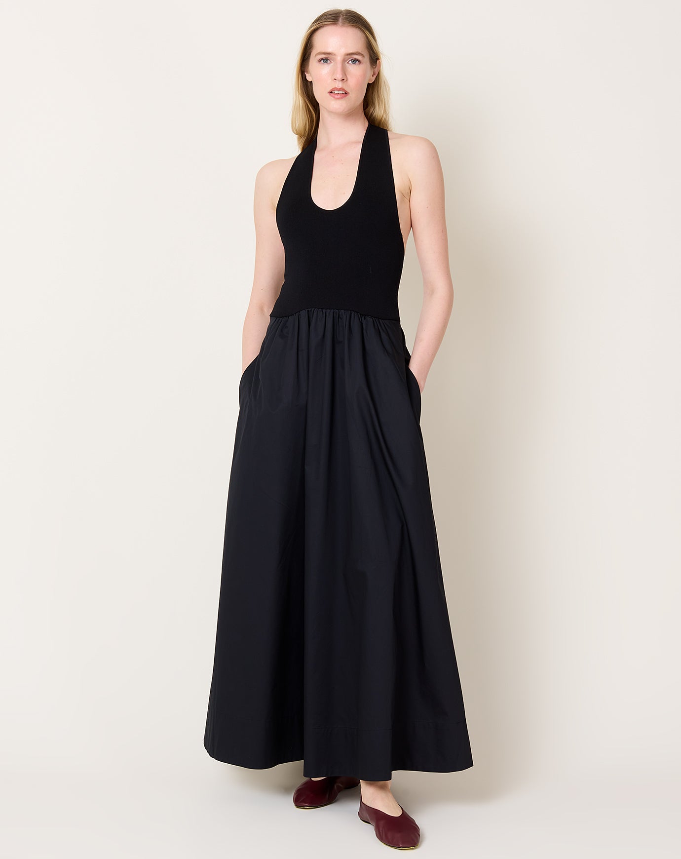 St. Agni Plunge Neck Dress in Black
