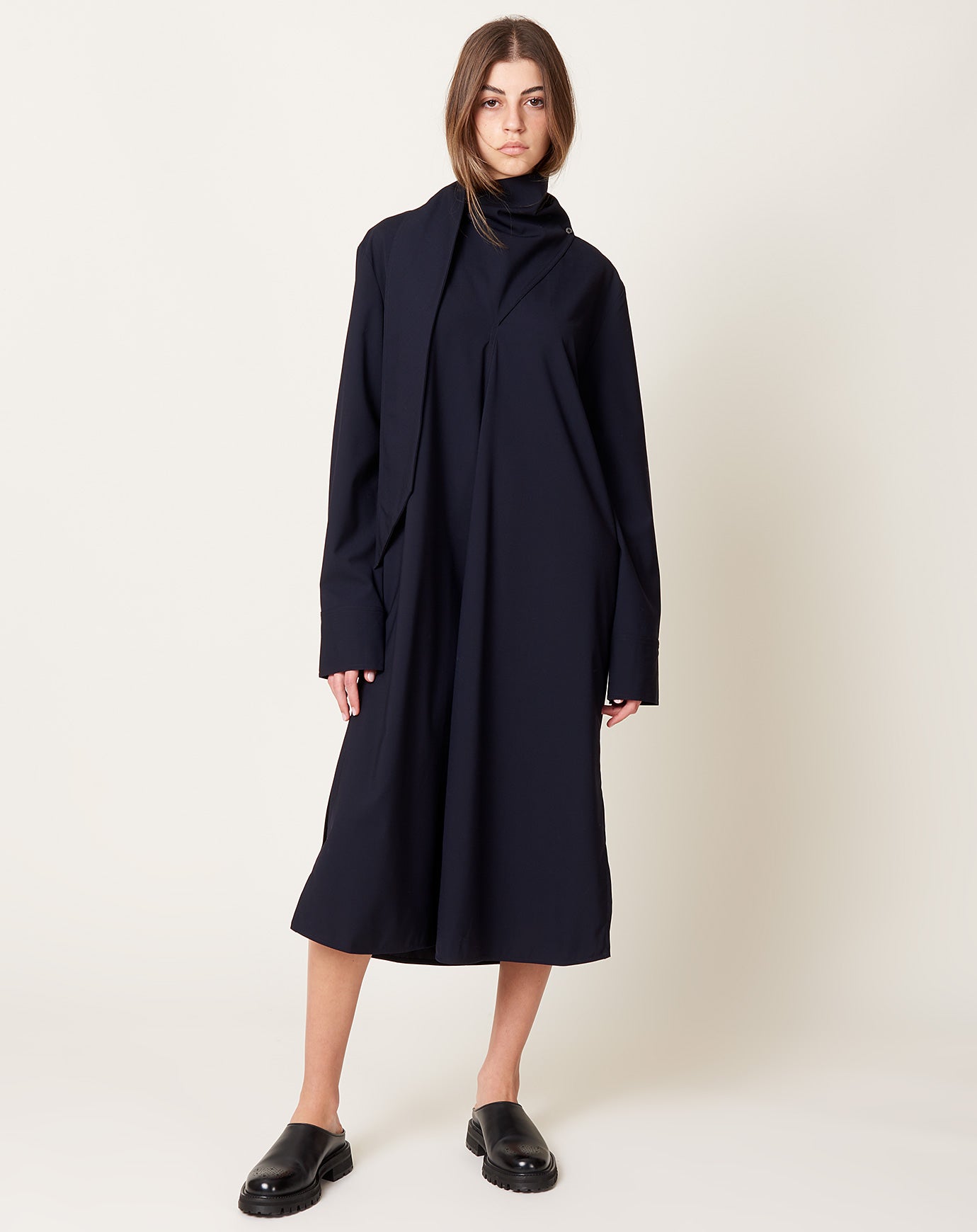 Studio Nicholson Ohrid Scarf Neck Dress in Darkest Navy