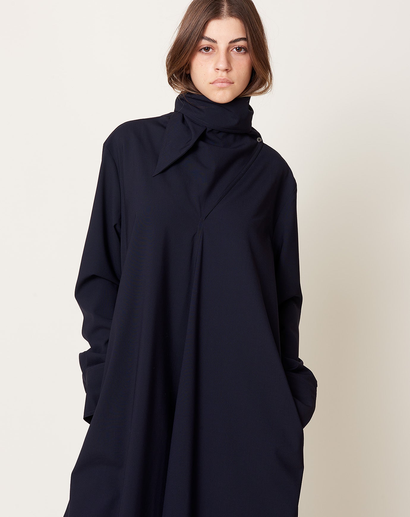 Studio Nicholson Ohrid Scarf Neck Dress in Darkest Navy