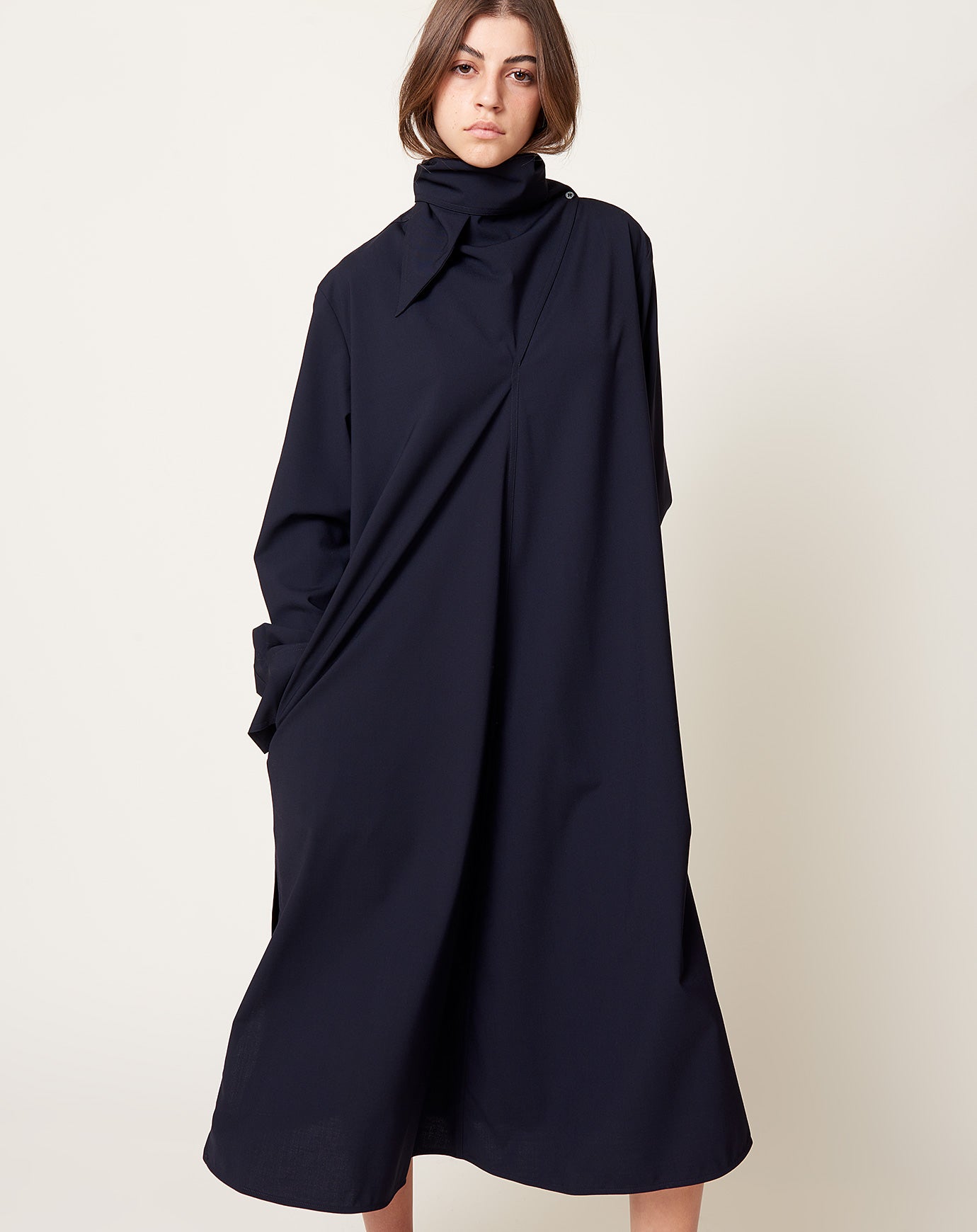 Studio Nicholson Ohrid Scarf Neck Dress in Darkest Navy