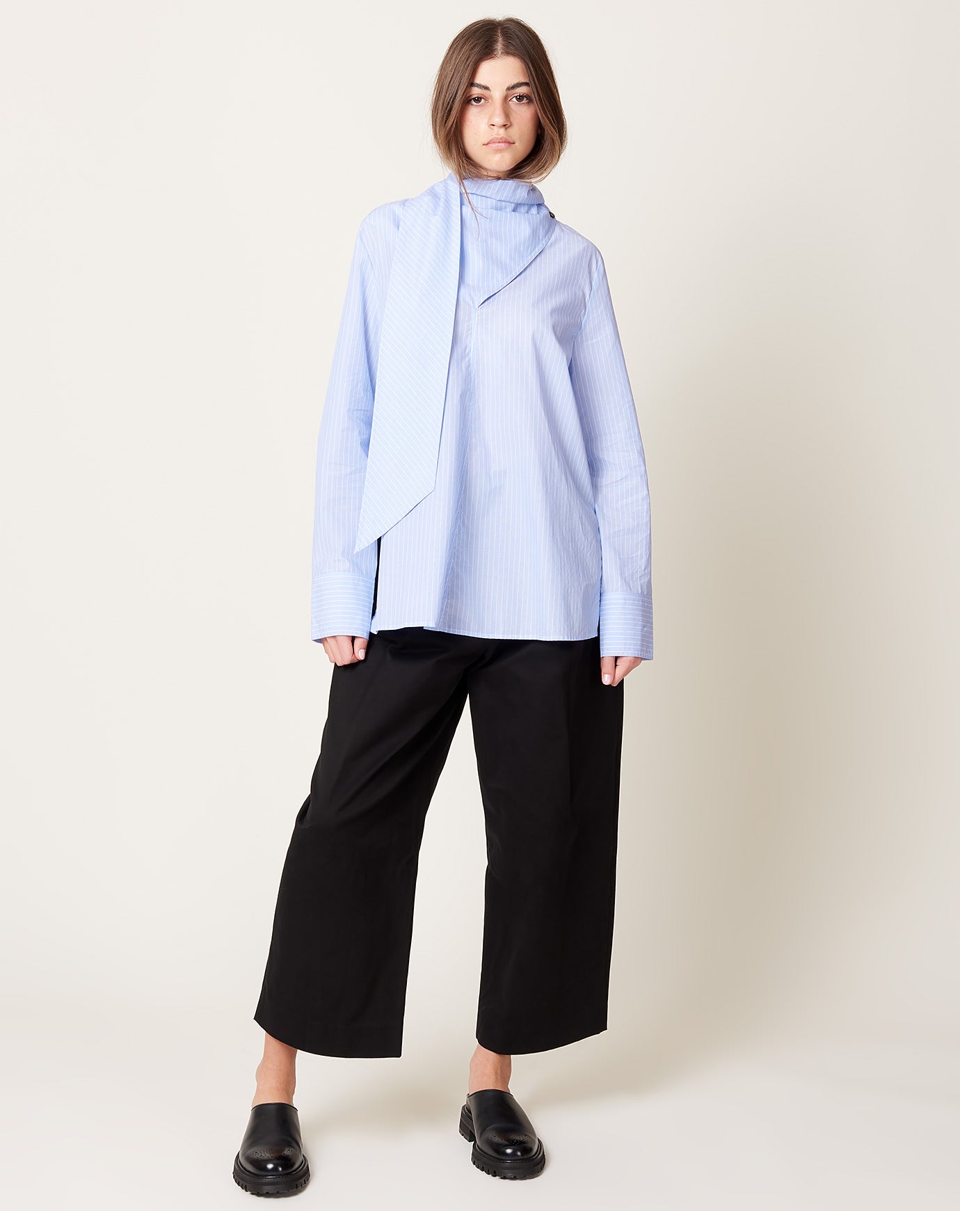 Studio Nicholson Utah Scarf Neck Top in Blue Broken Stripe