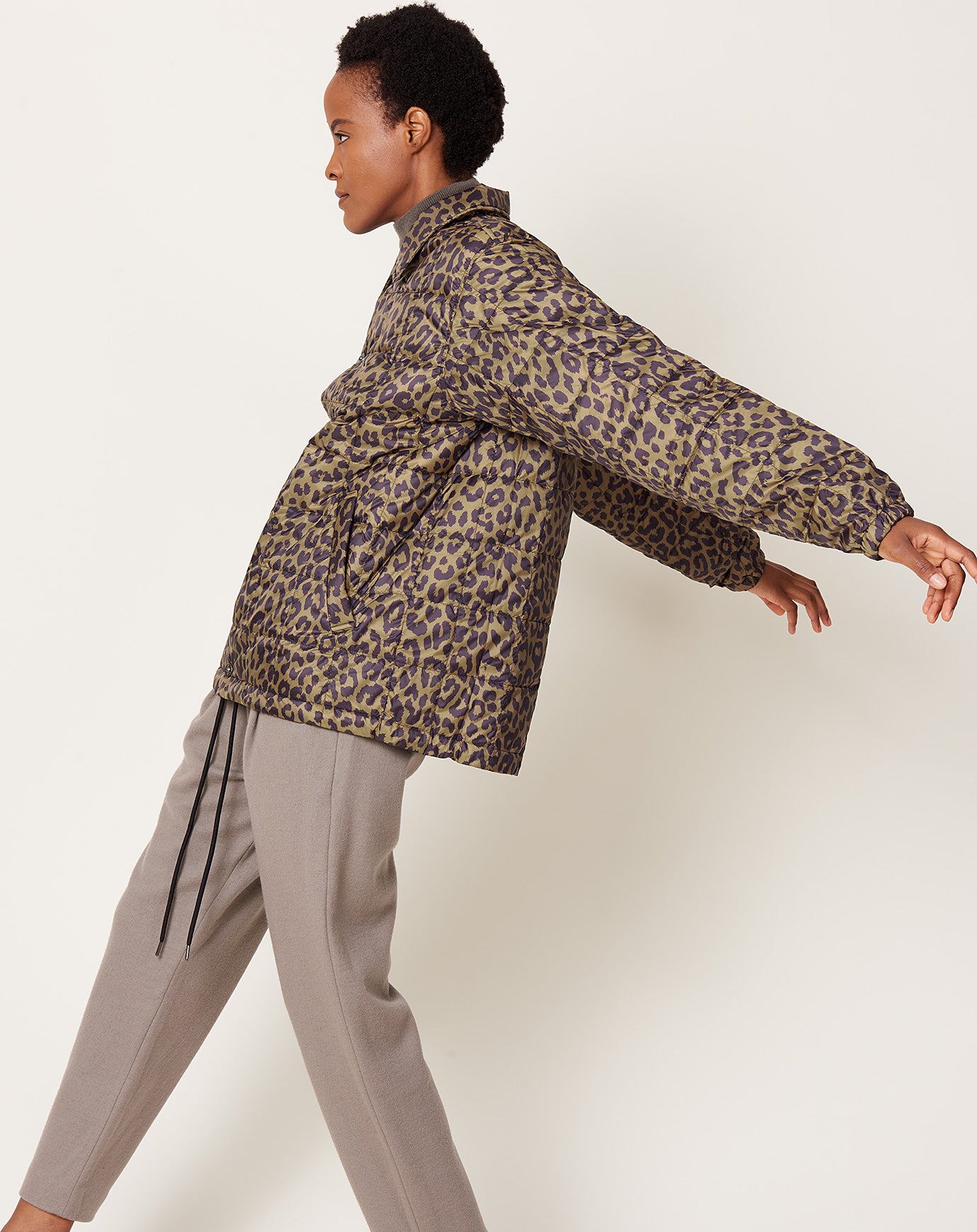 Taion Down Coach Jacket in Leopard