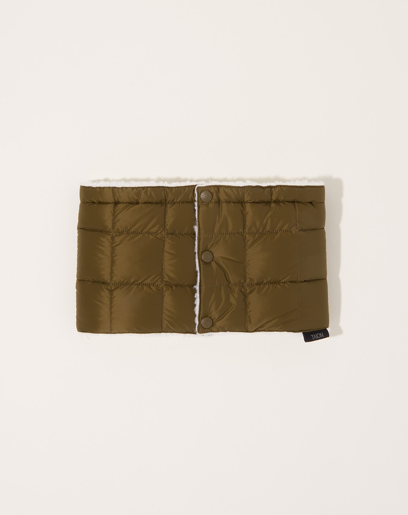 Taion Reversible Down x BOA Neck Warmer in Olive & Ivory