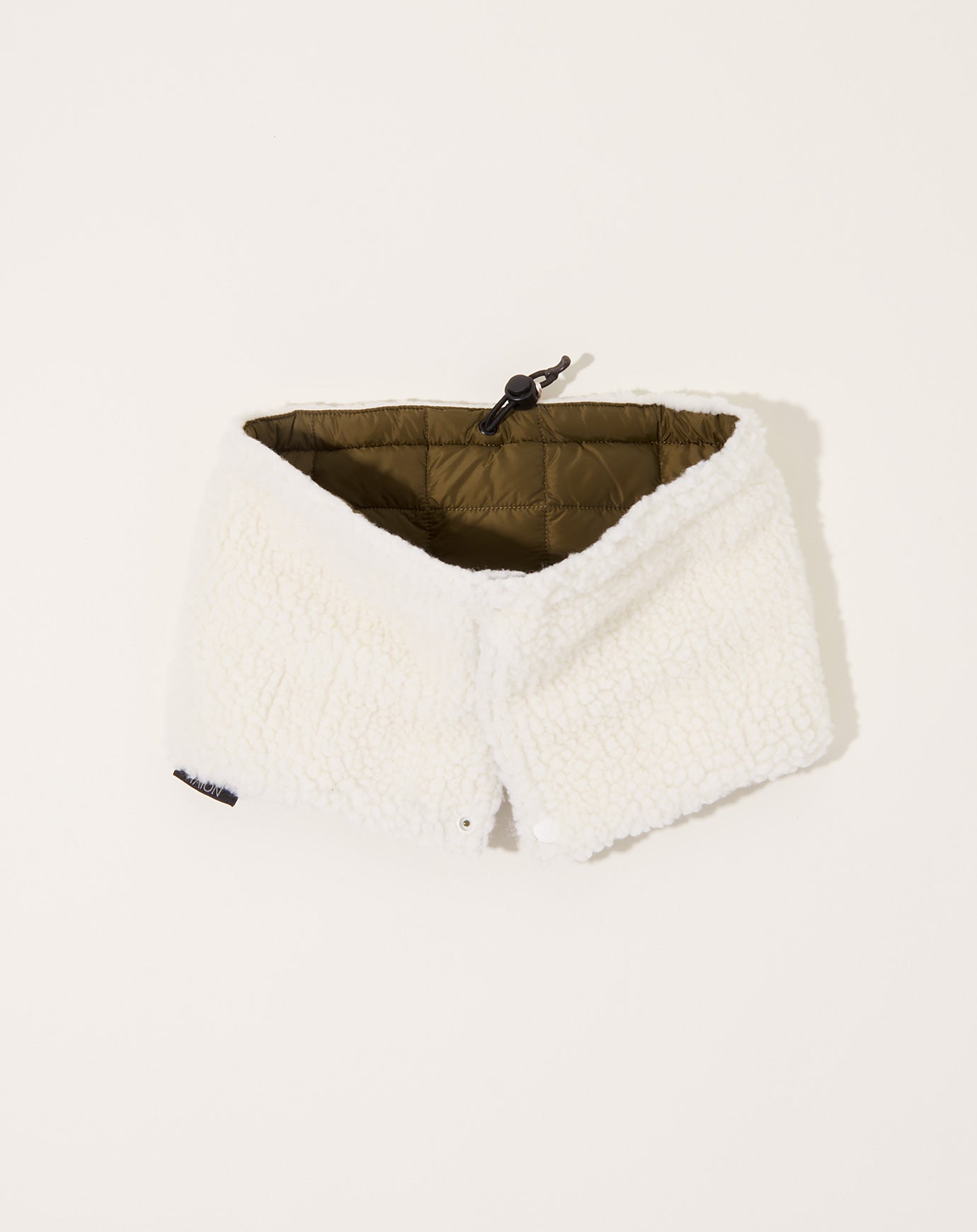 Taion Reversible Down x BOA Neck Warmer in Olive & Ivory