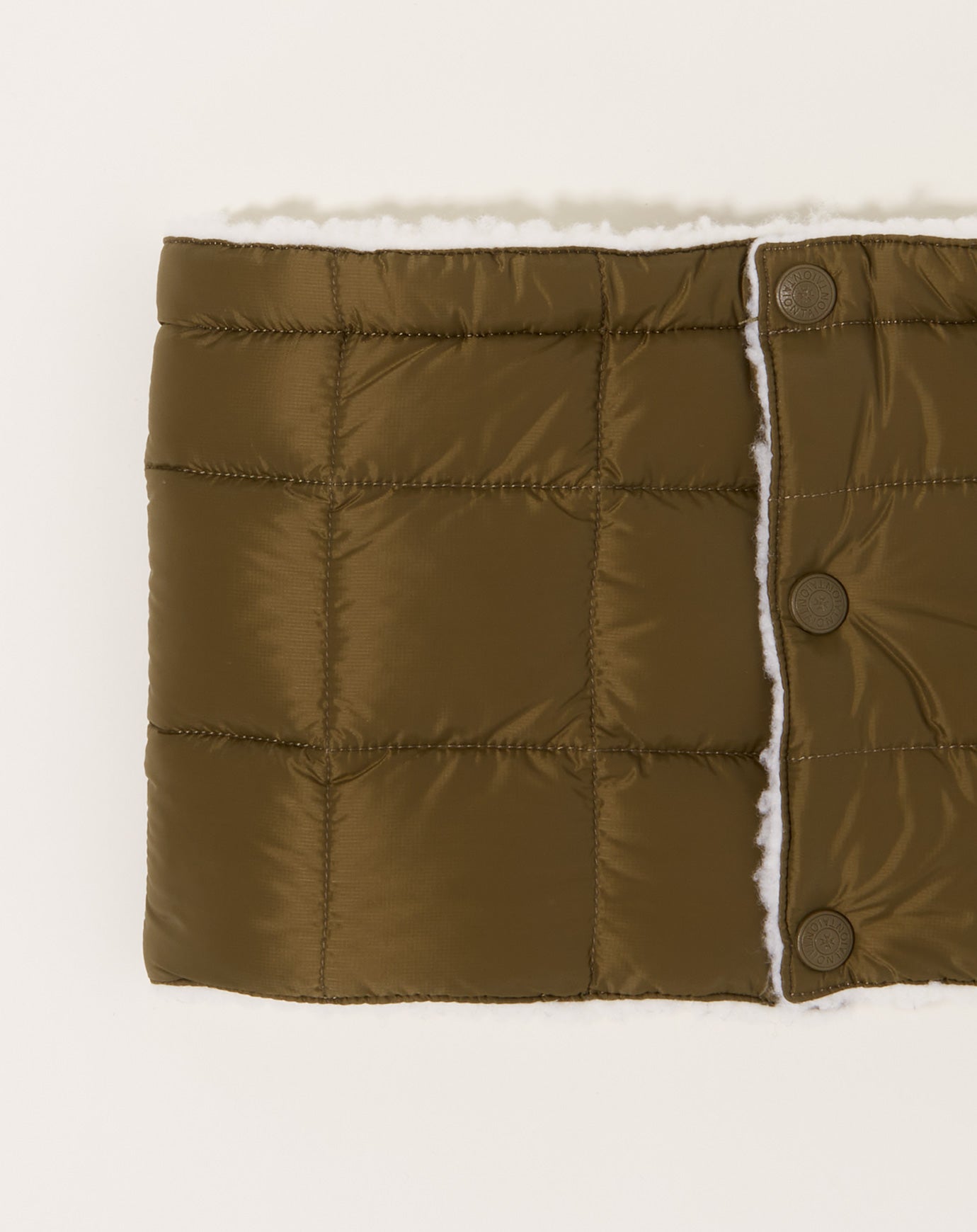 Taion Reversible Down x BOA Neck Warmer in Olive & Ivory