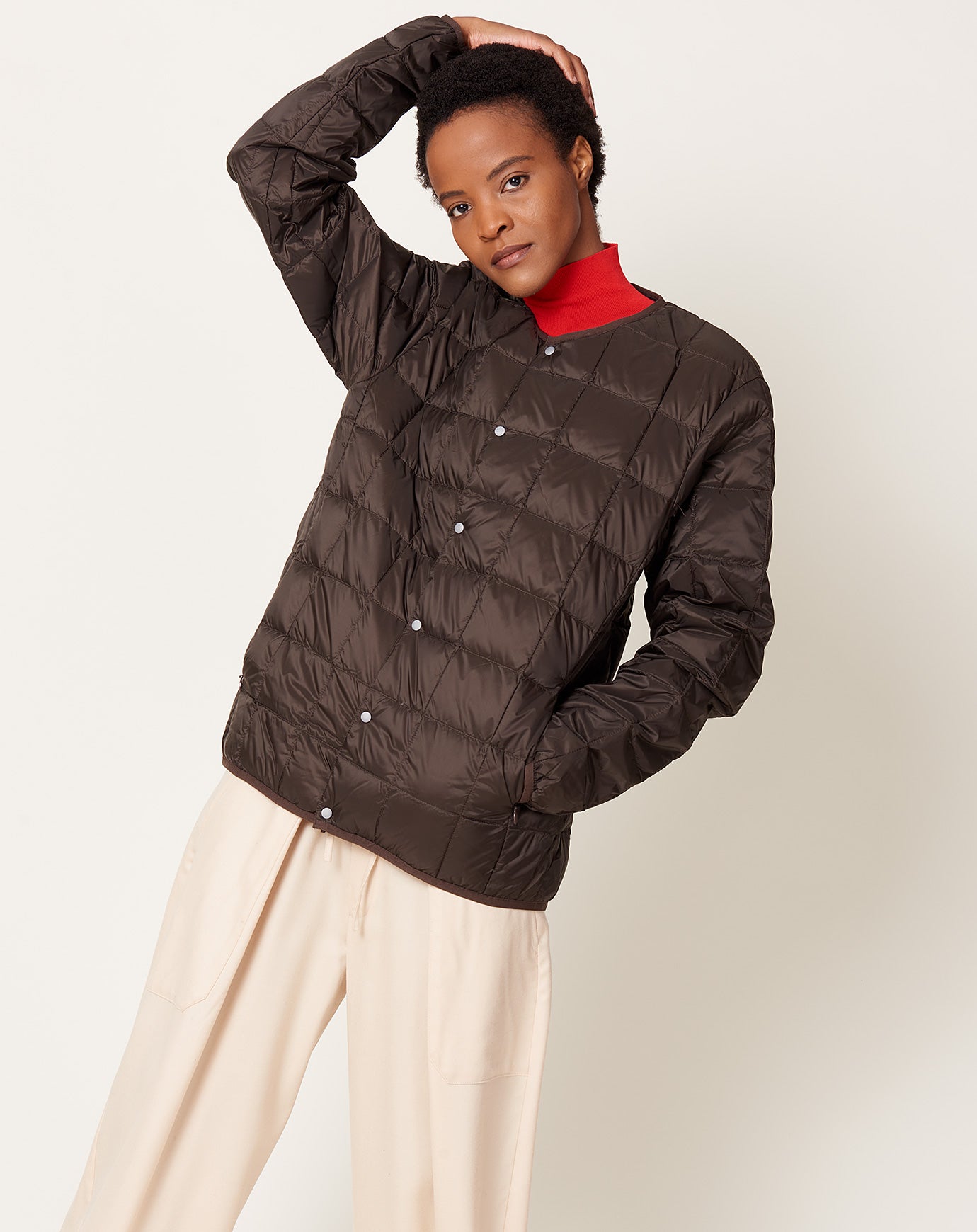 Taion Oversize Crew Neck Down Jacket in Dark Chocolate