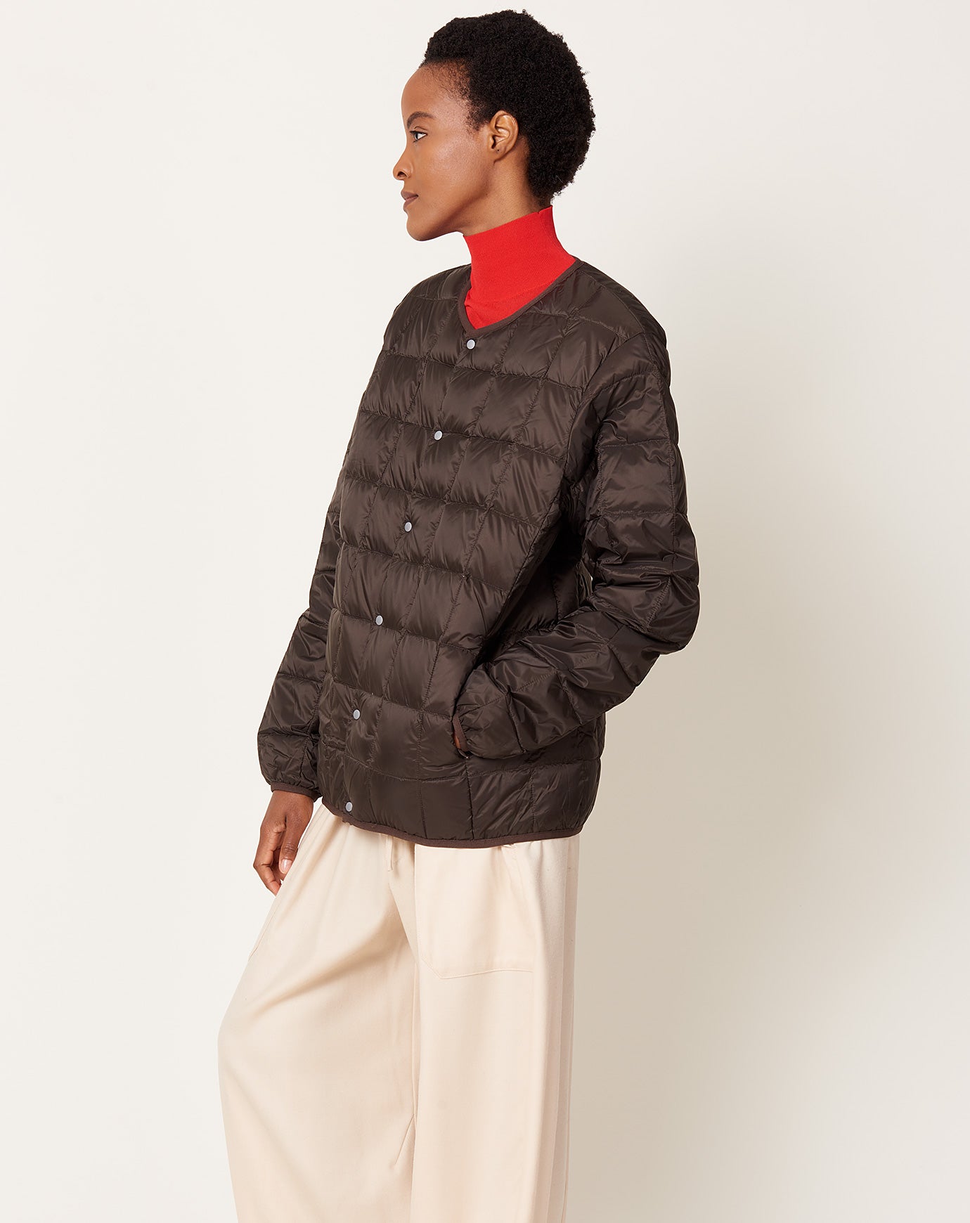 Taion Oversize Crew Neck Down Jacket in Dark Chocolate