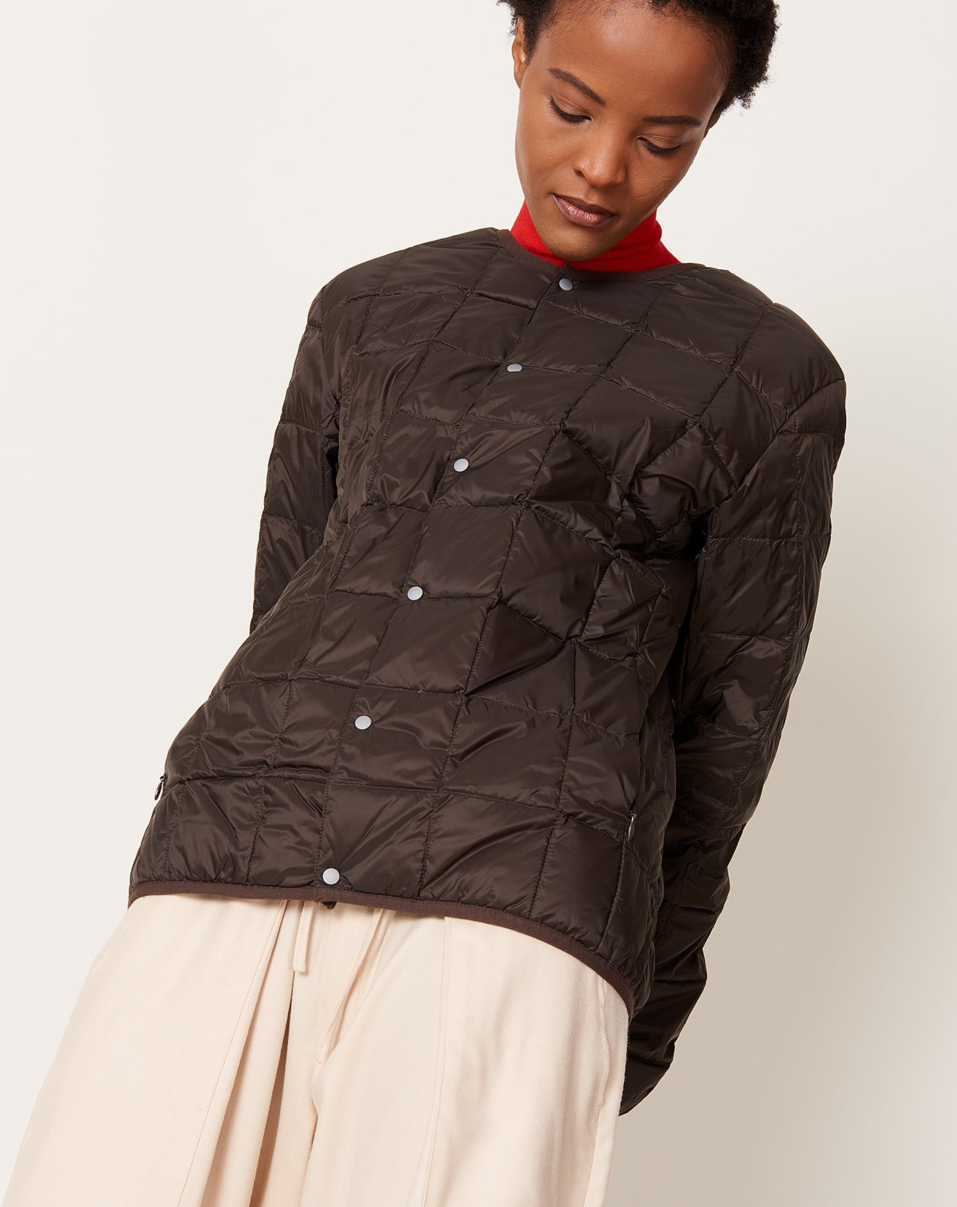 Taion Oversize Crew Neck Down Jacket in Dark Chocolate