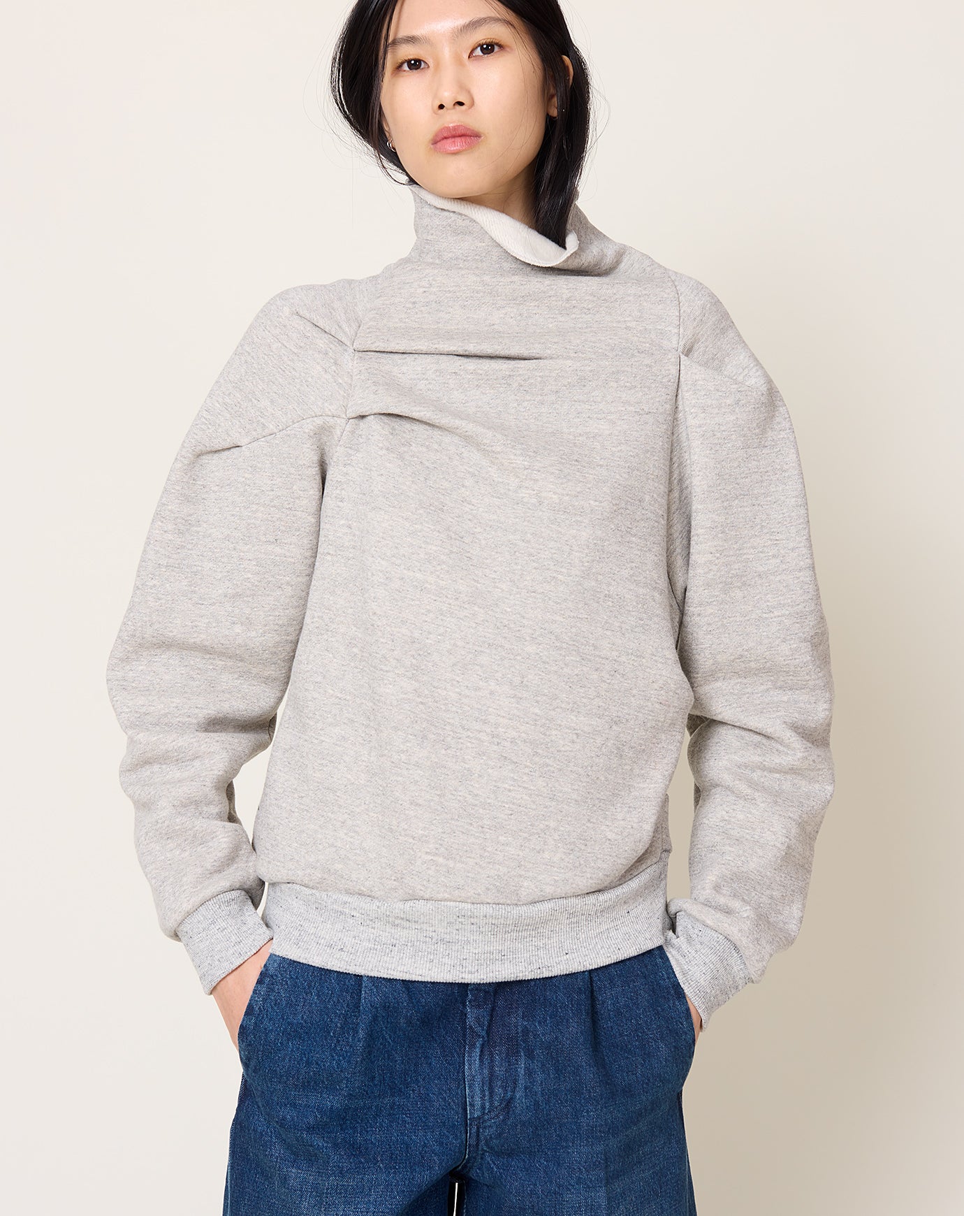 Tanaka Drape Sweatshirt in Heather Grey