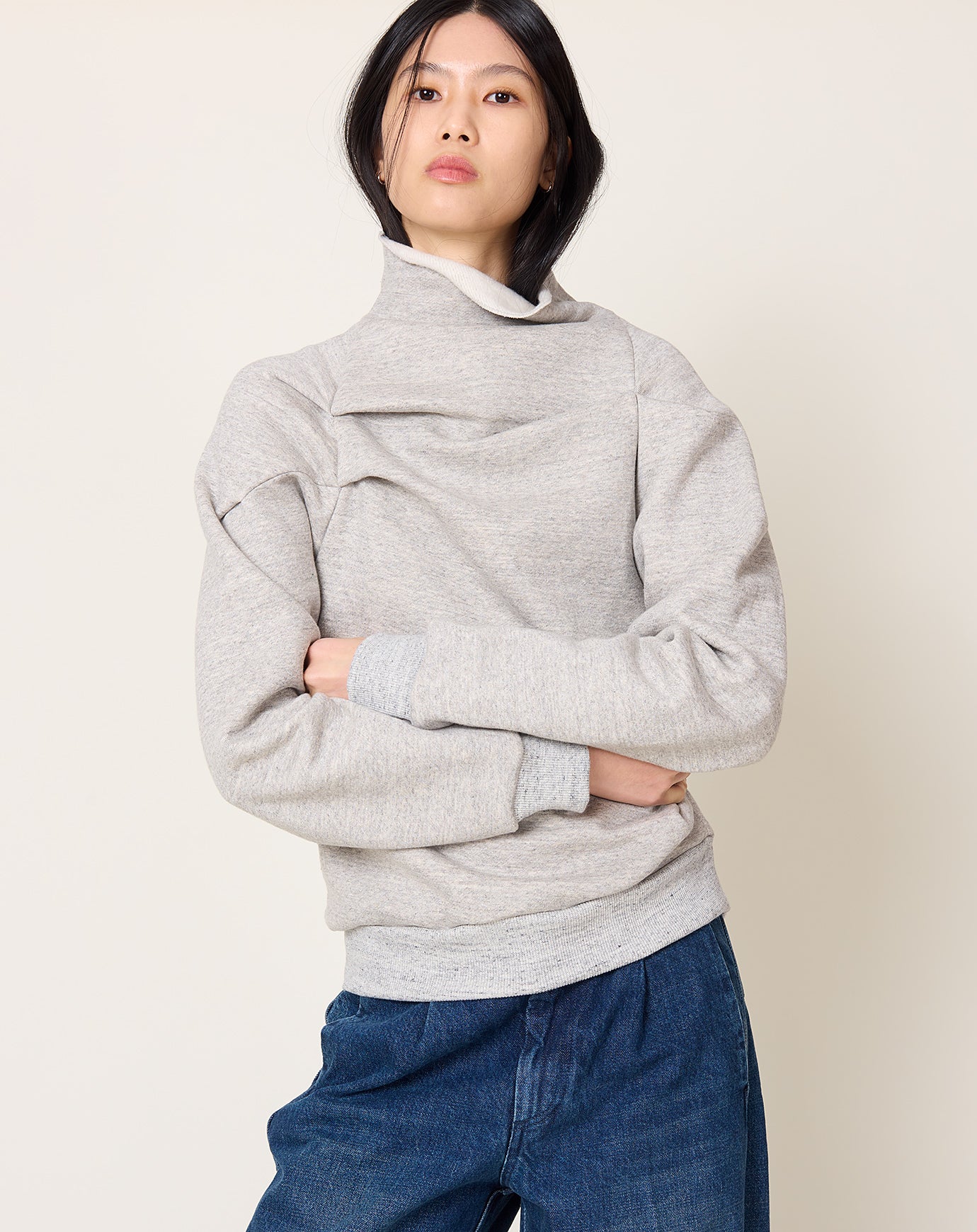 Tanaka Drape Sweatshirt in Heather Grey
