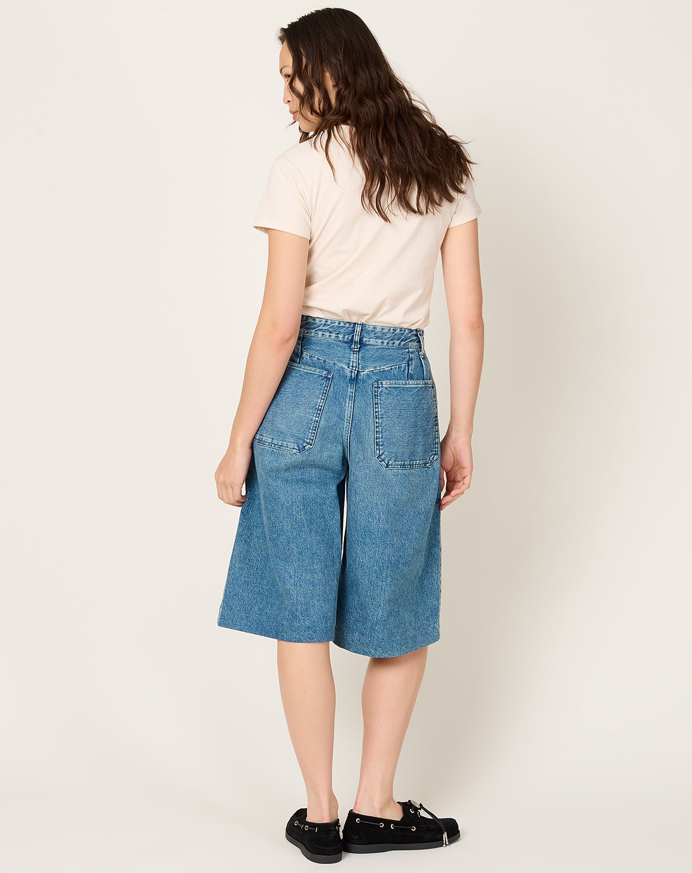 Tanaka Hakama Jean Shorts in Mid Blue