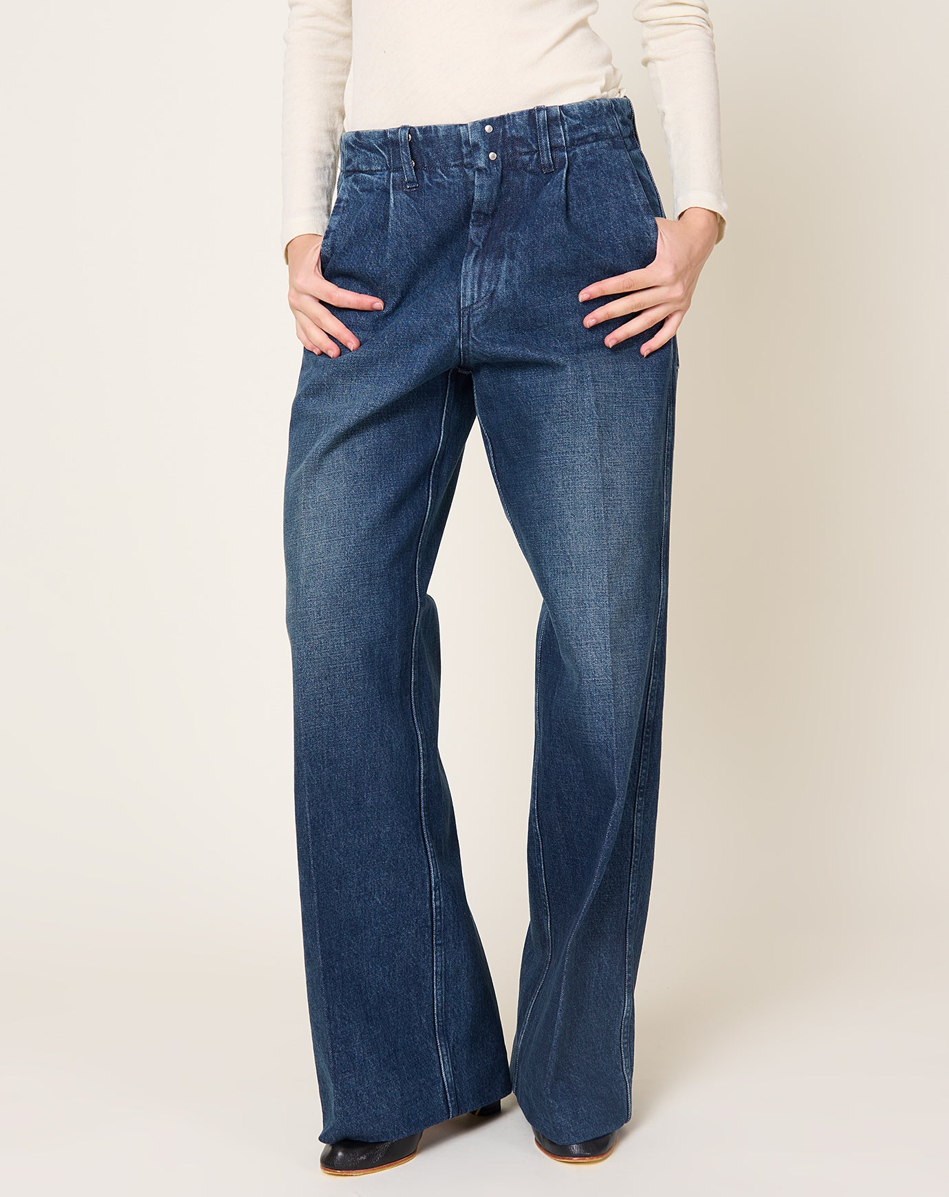 Tanaka Wide Jean Trousers in Dark Blue