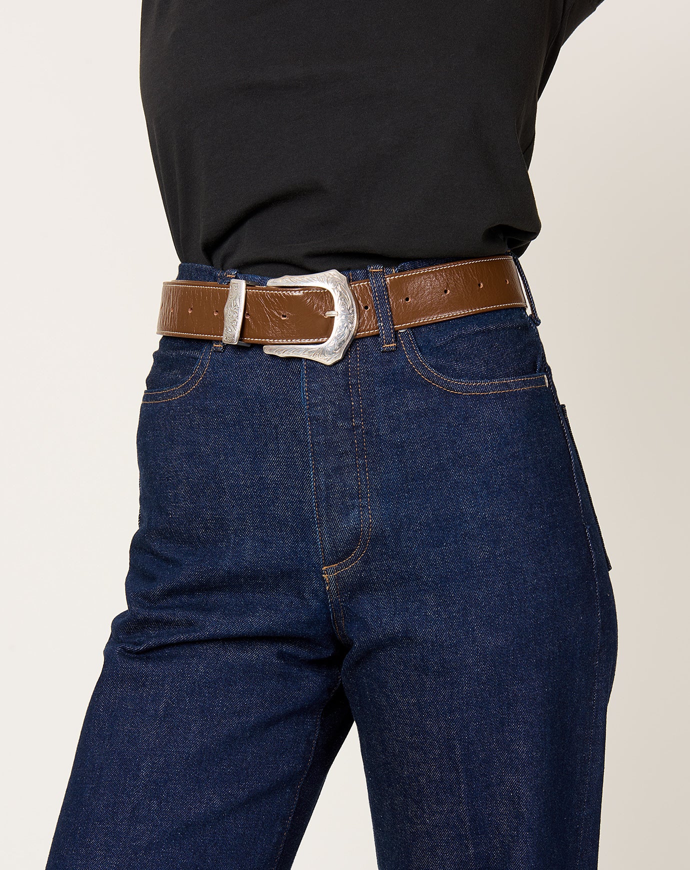 TOGA Archives Buckle Wide Belt in Brown