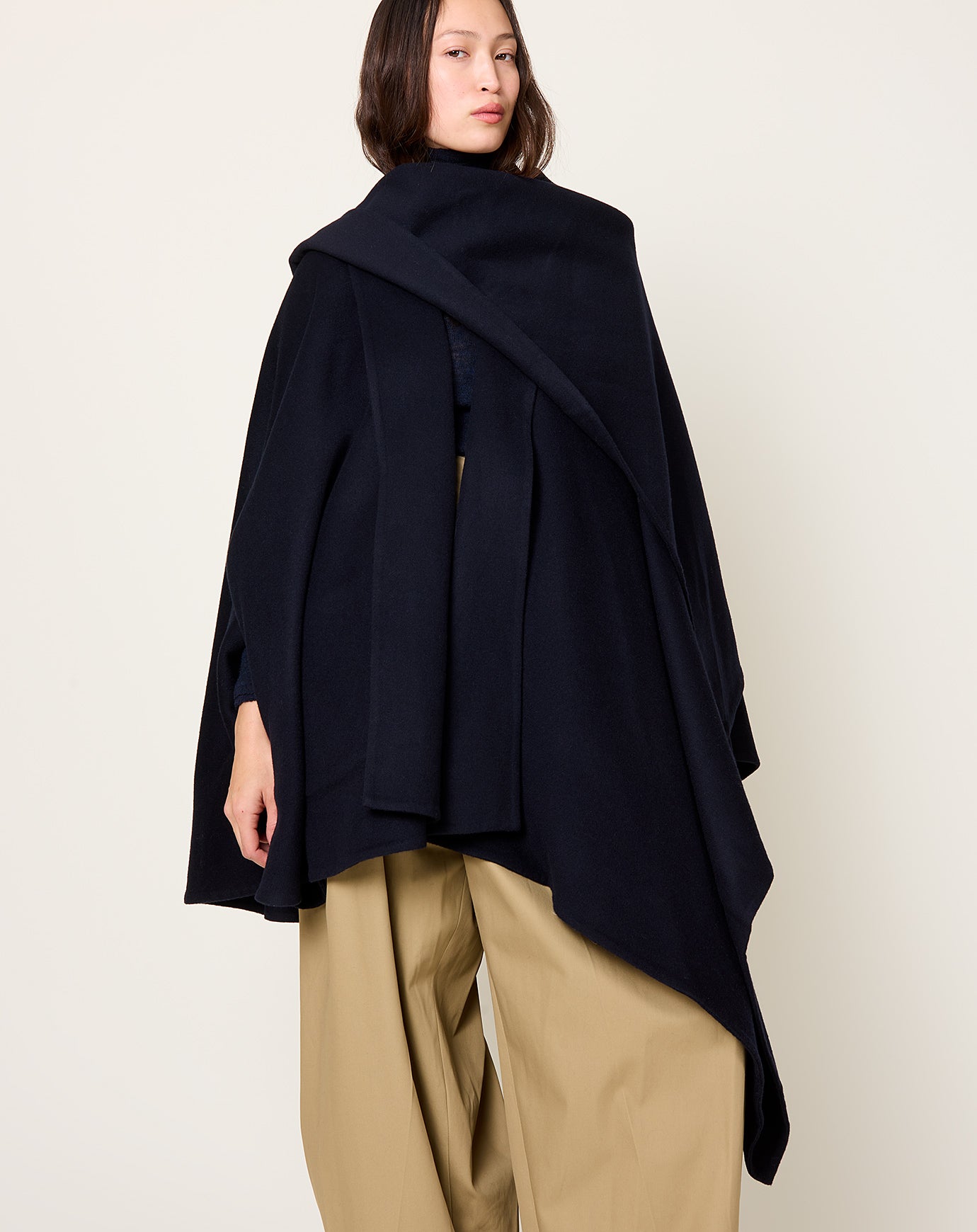 TOGA ARCHIVES Double Face Melton Wool Cape Coat in Navy