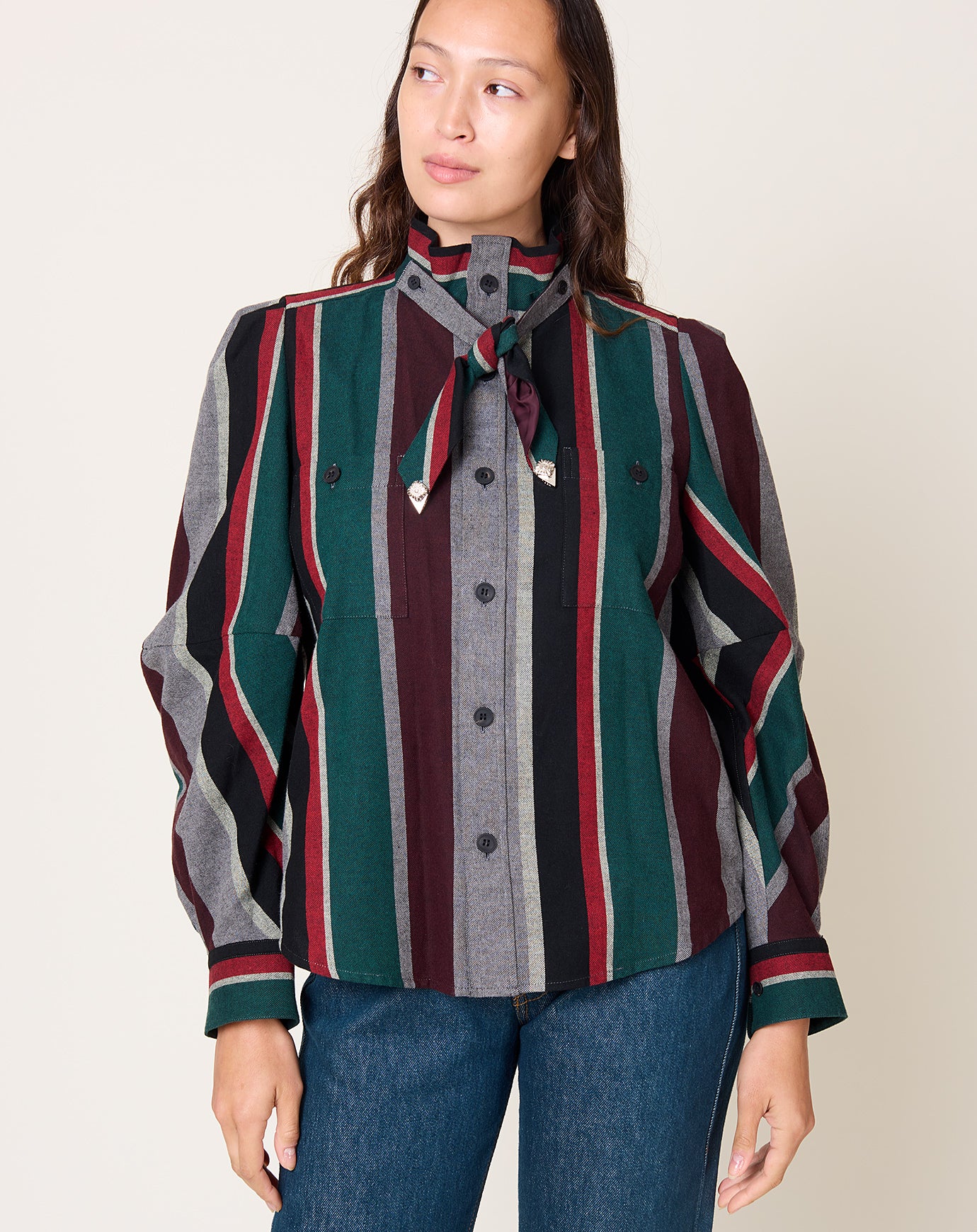TOGA Archives Flannel Striped Shirt in Green