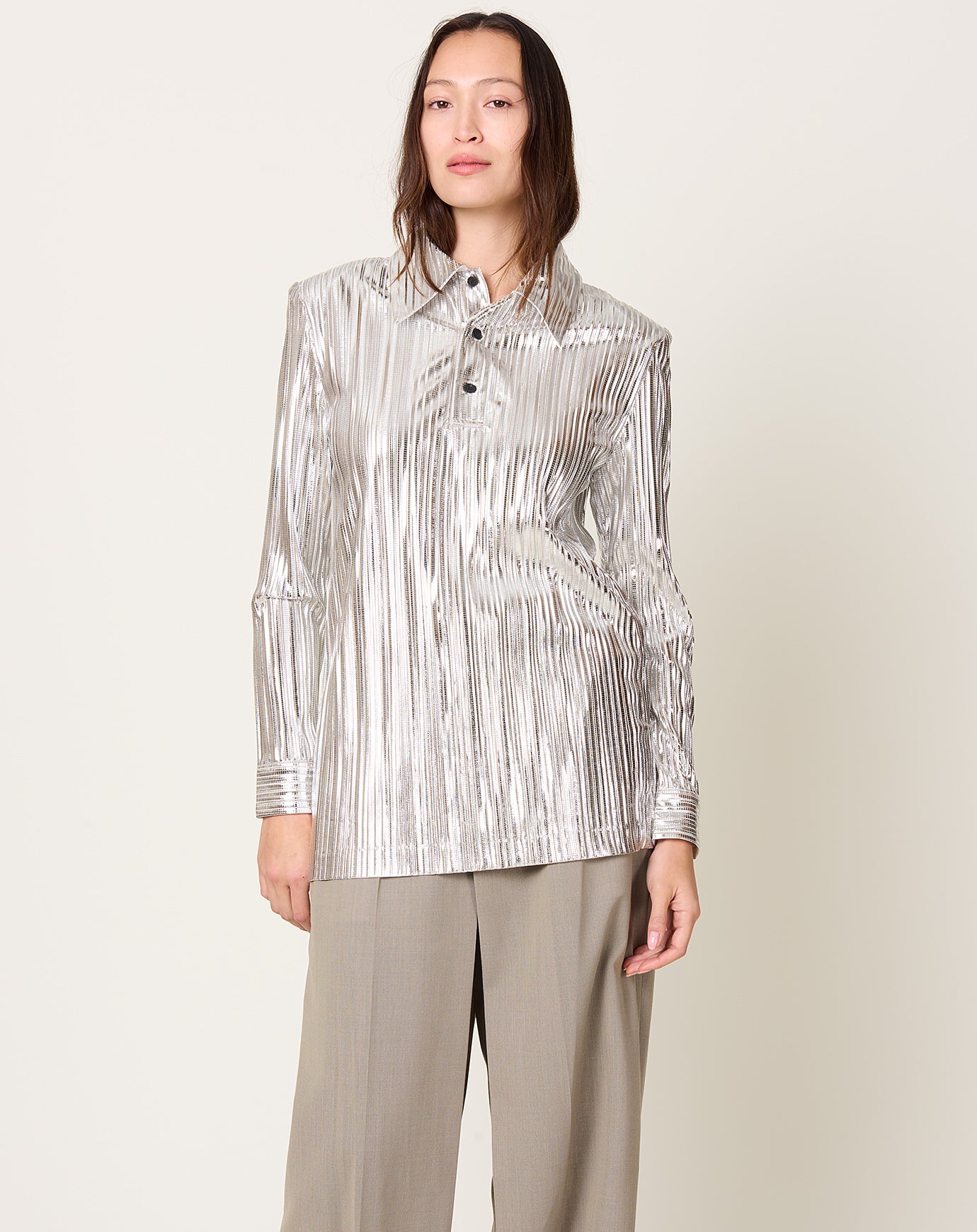 TOGA Archives Folio Print Polo Shirt in Silver