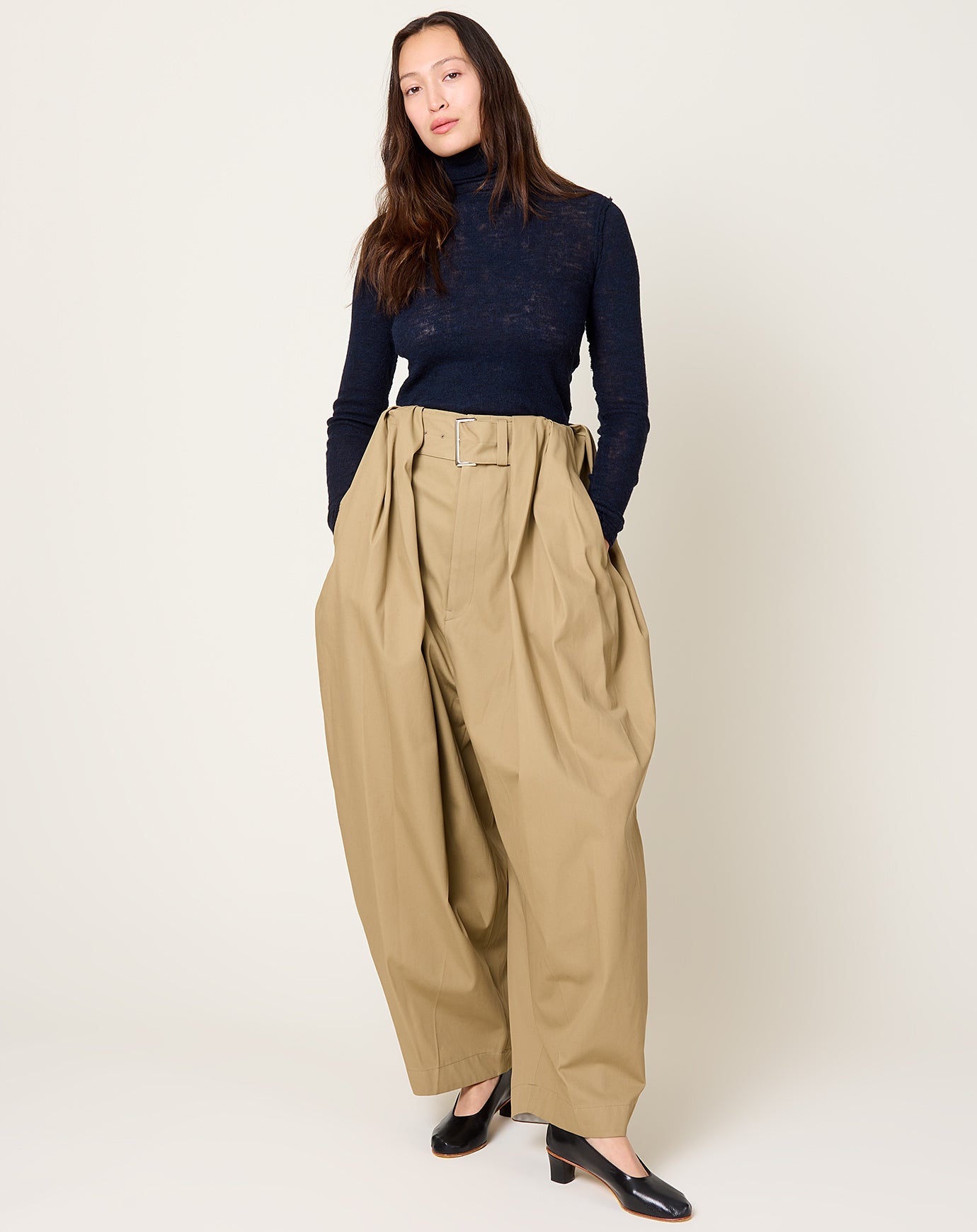 TOGA Archives High Twist Twill Wide Pants in Beige