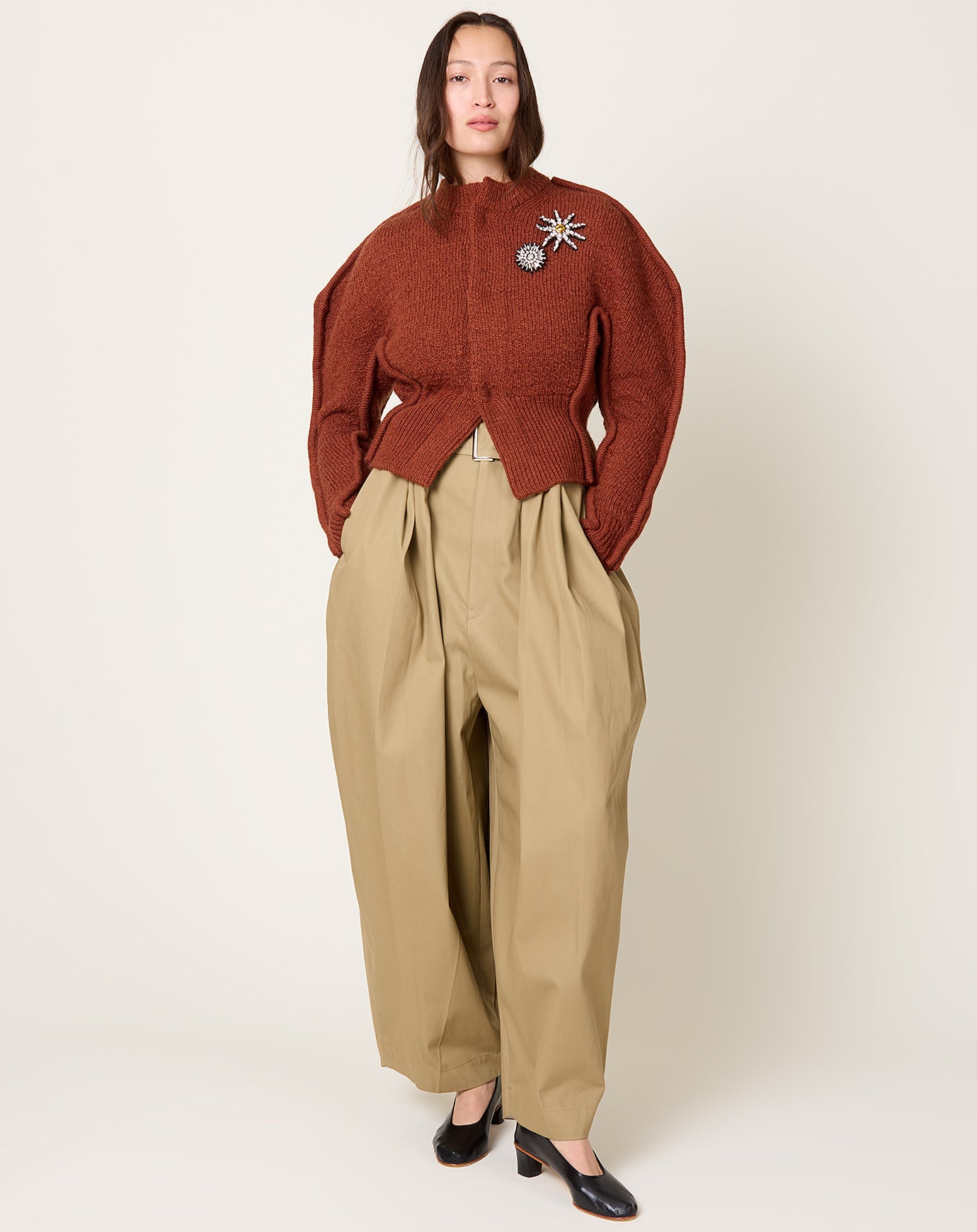 TOGA Archives Motif Knit Cardigan in Brown