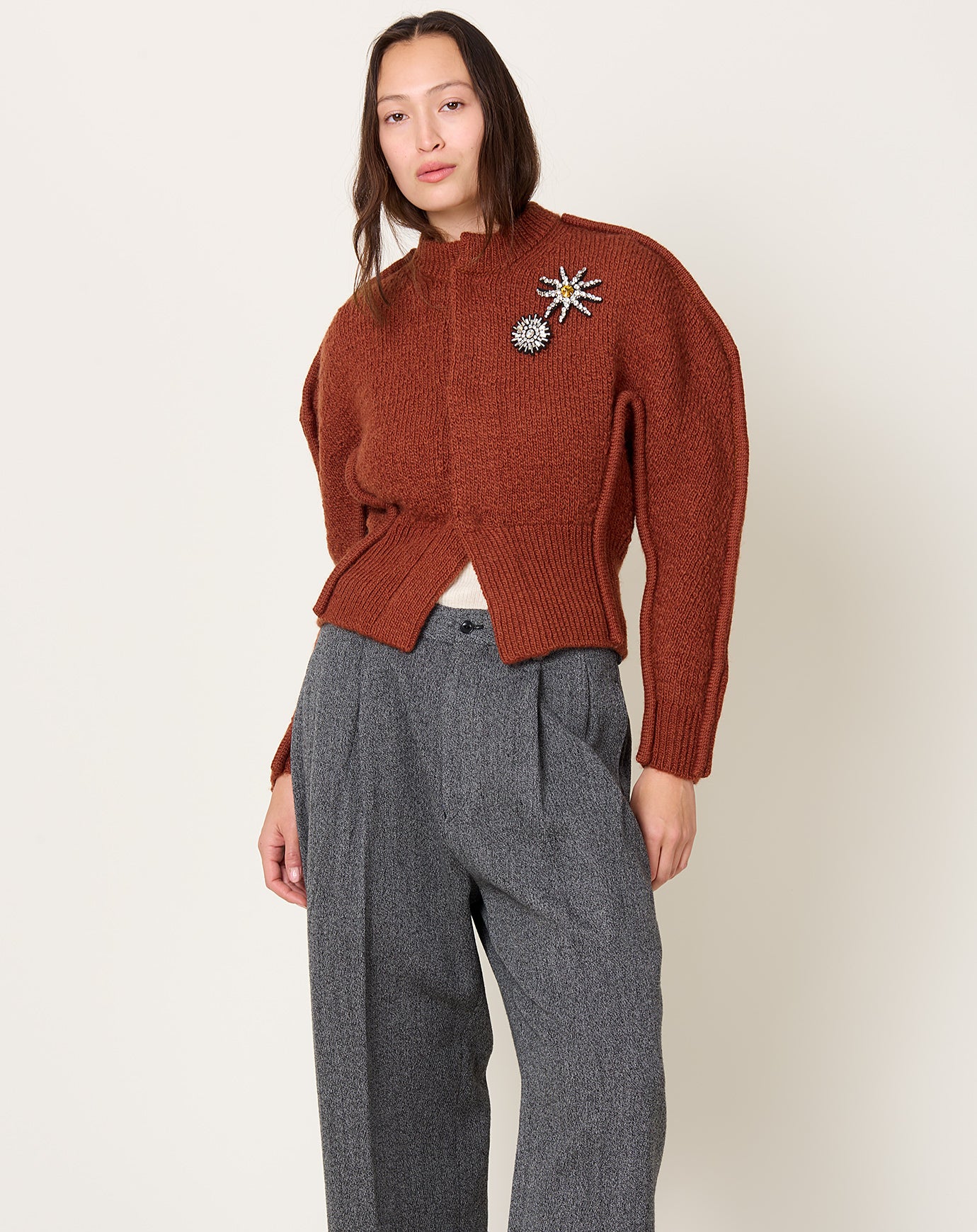 TOGA Archives Motif Knit Cardigan in Brown