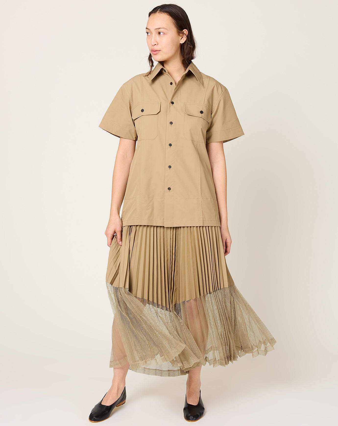 TOGA Archives Typewriter Mesh Dress in Beige