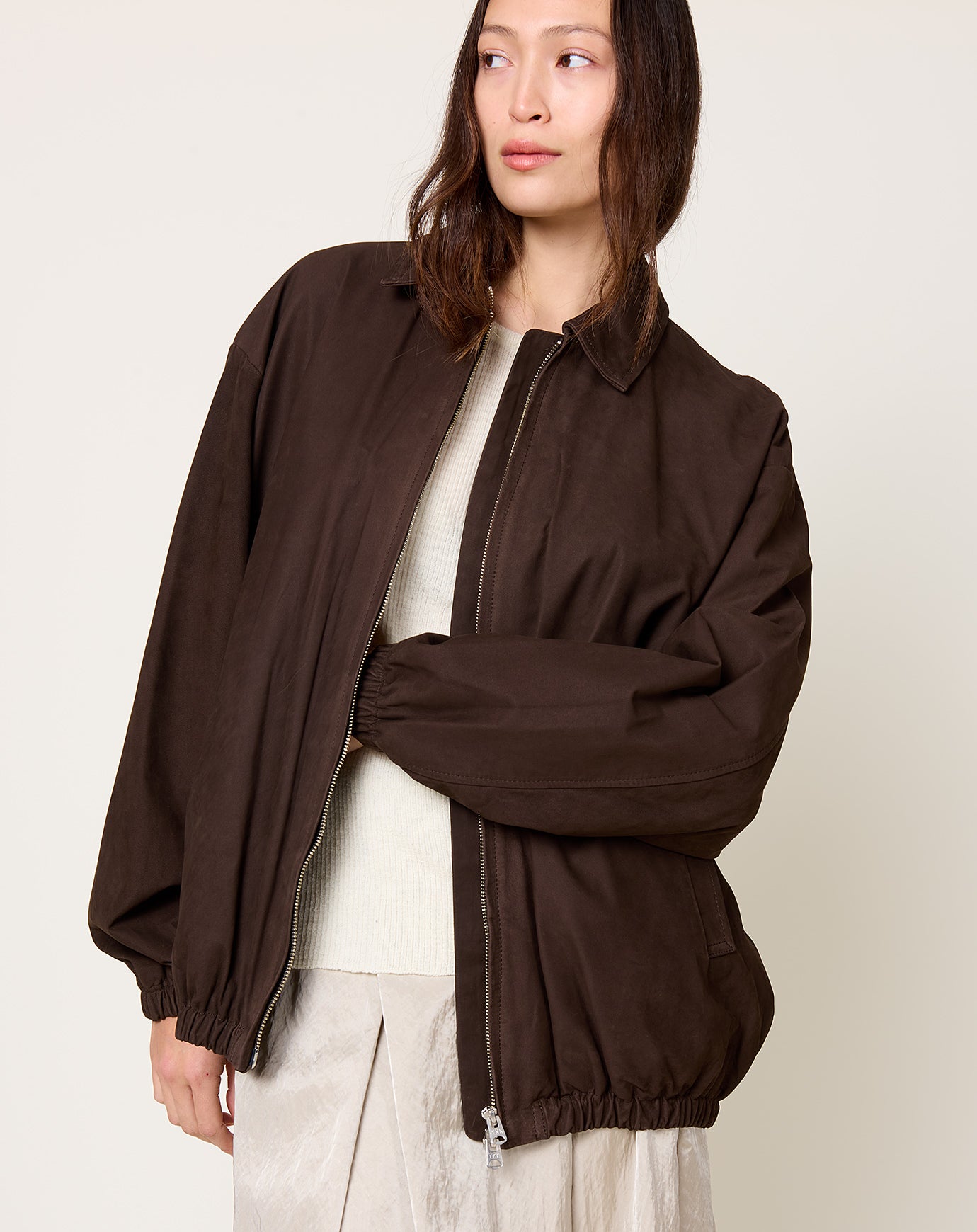 Yoko Sakamoto Nubuck Leather Zip Blouson in Brown