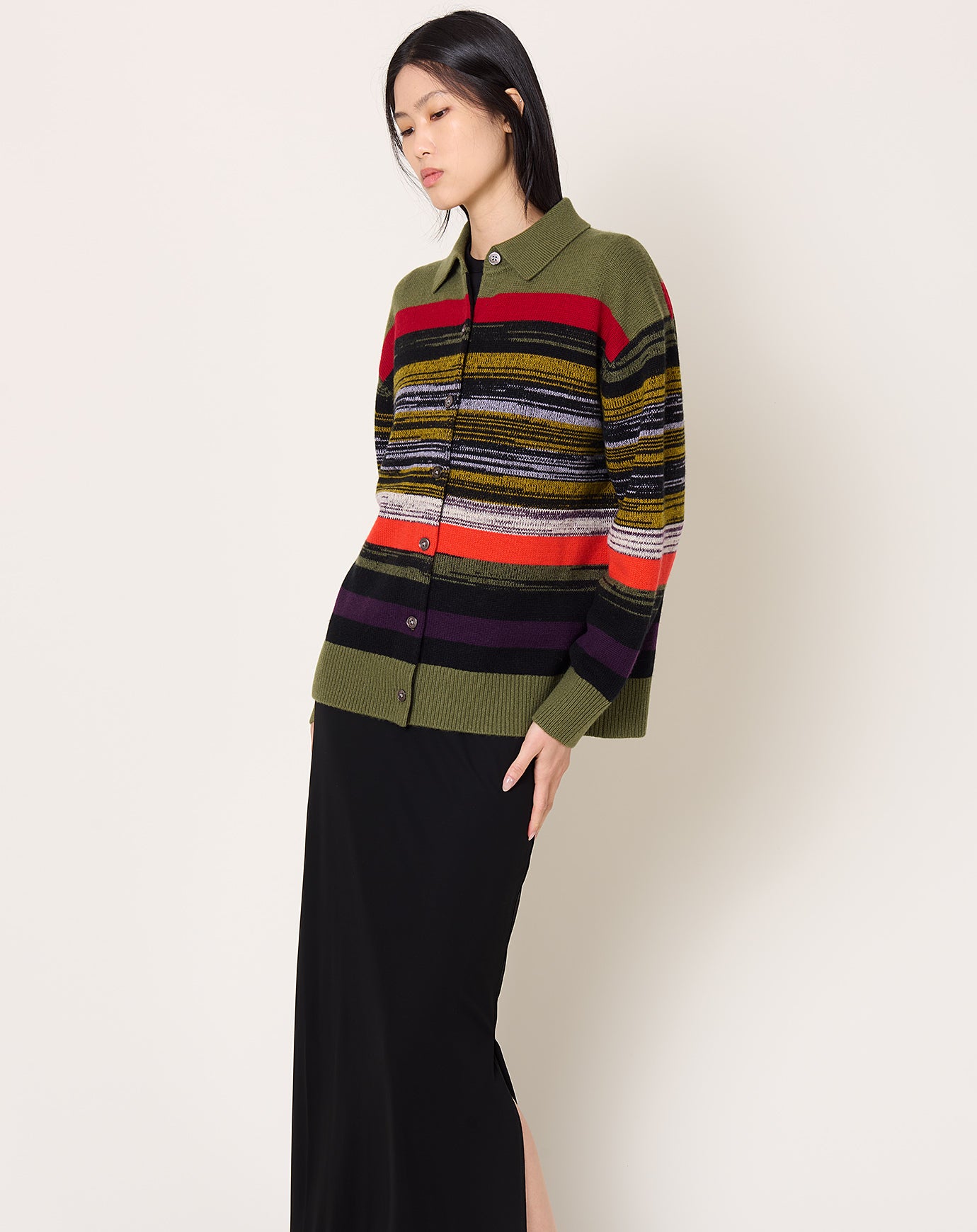 Zankov Andrew Stripe Cardigan in Olive